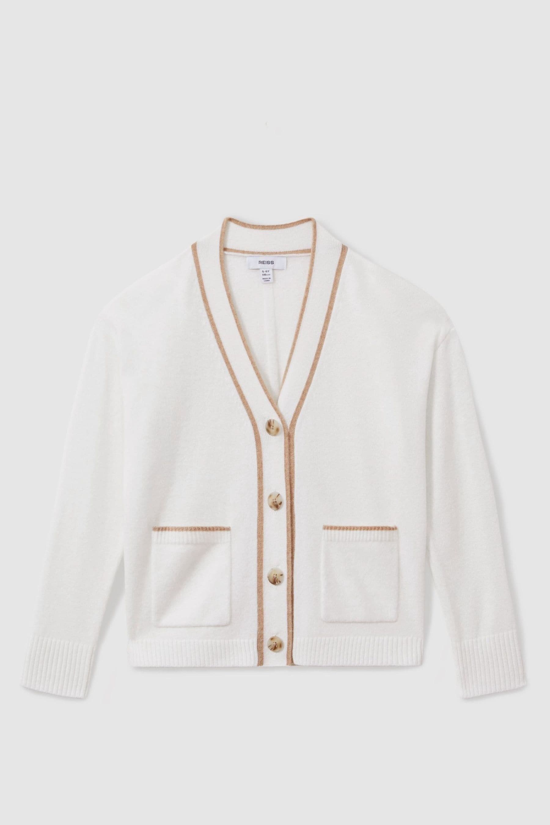 Reiss Cream Wool-blend Stripe-detail Cardigan With Cashmere,