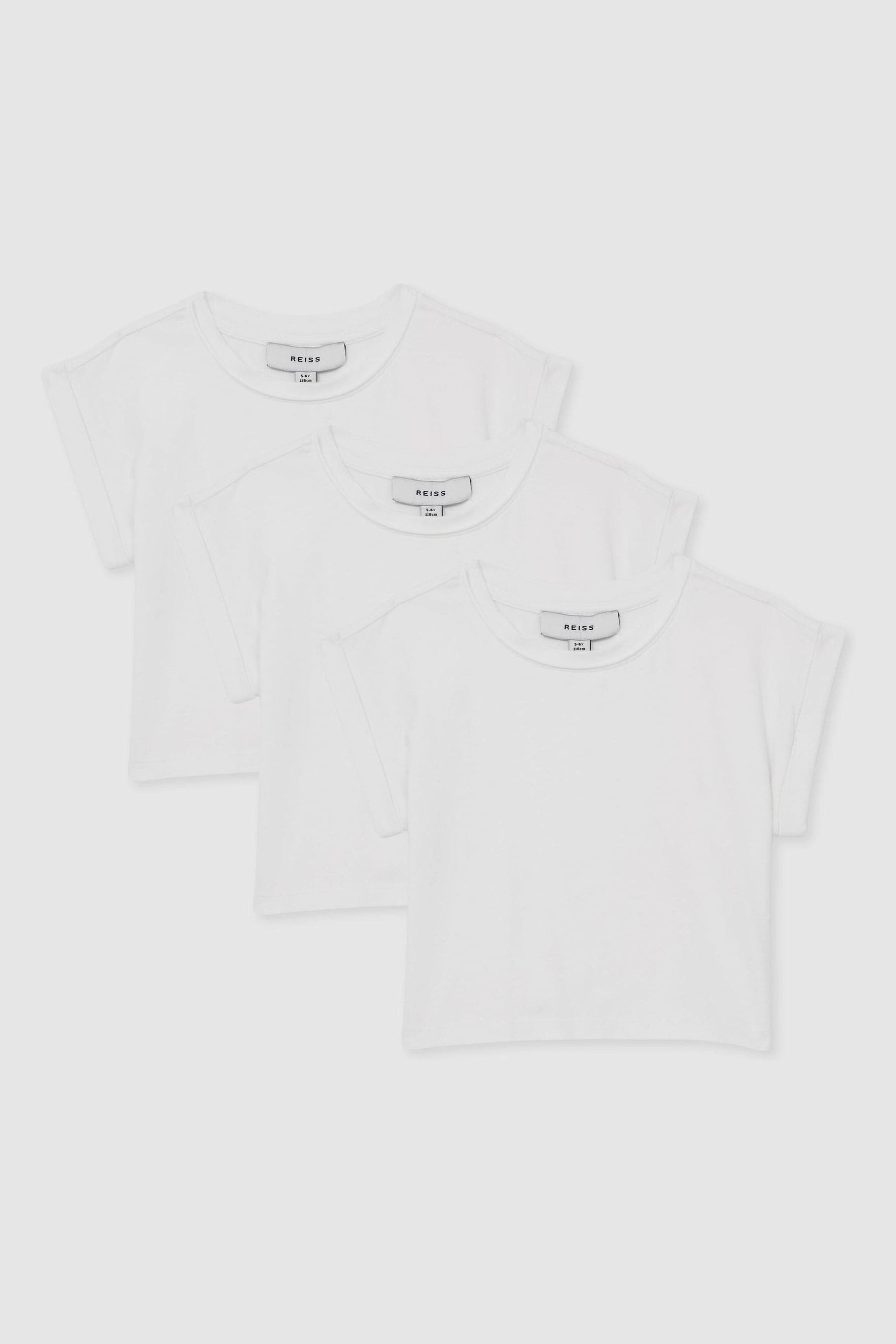 Reiss Kids' White Terry 3 Pack 4-9 Yrs Cotton-jersey Cropped T-shirt 3 Pack