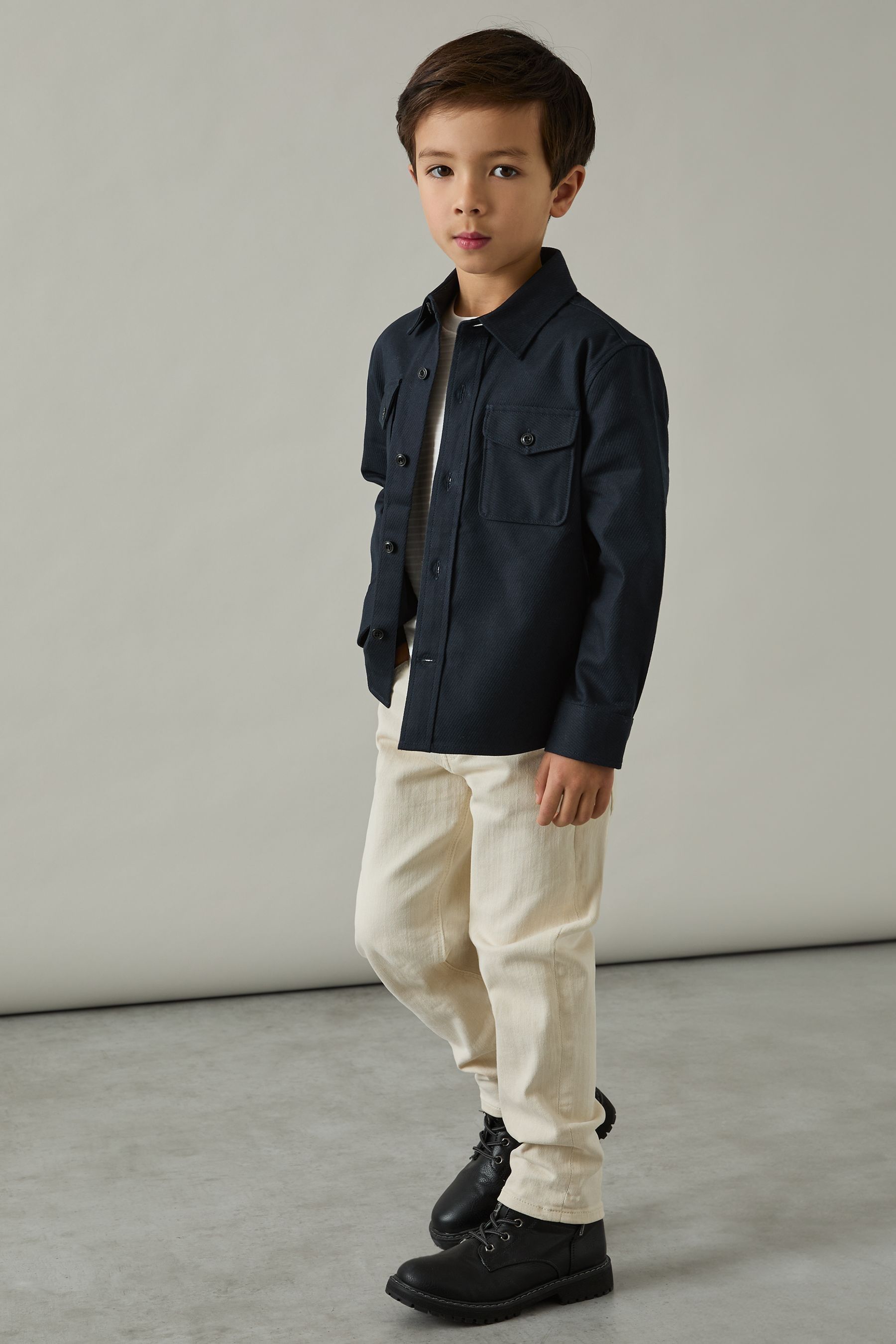 Reiss Navy 9-13 Yrs Twin Pocket Textured Overshirt In Navy