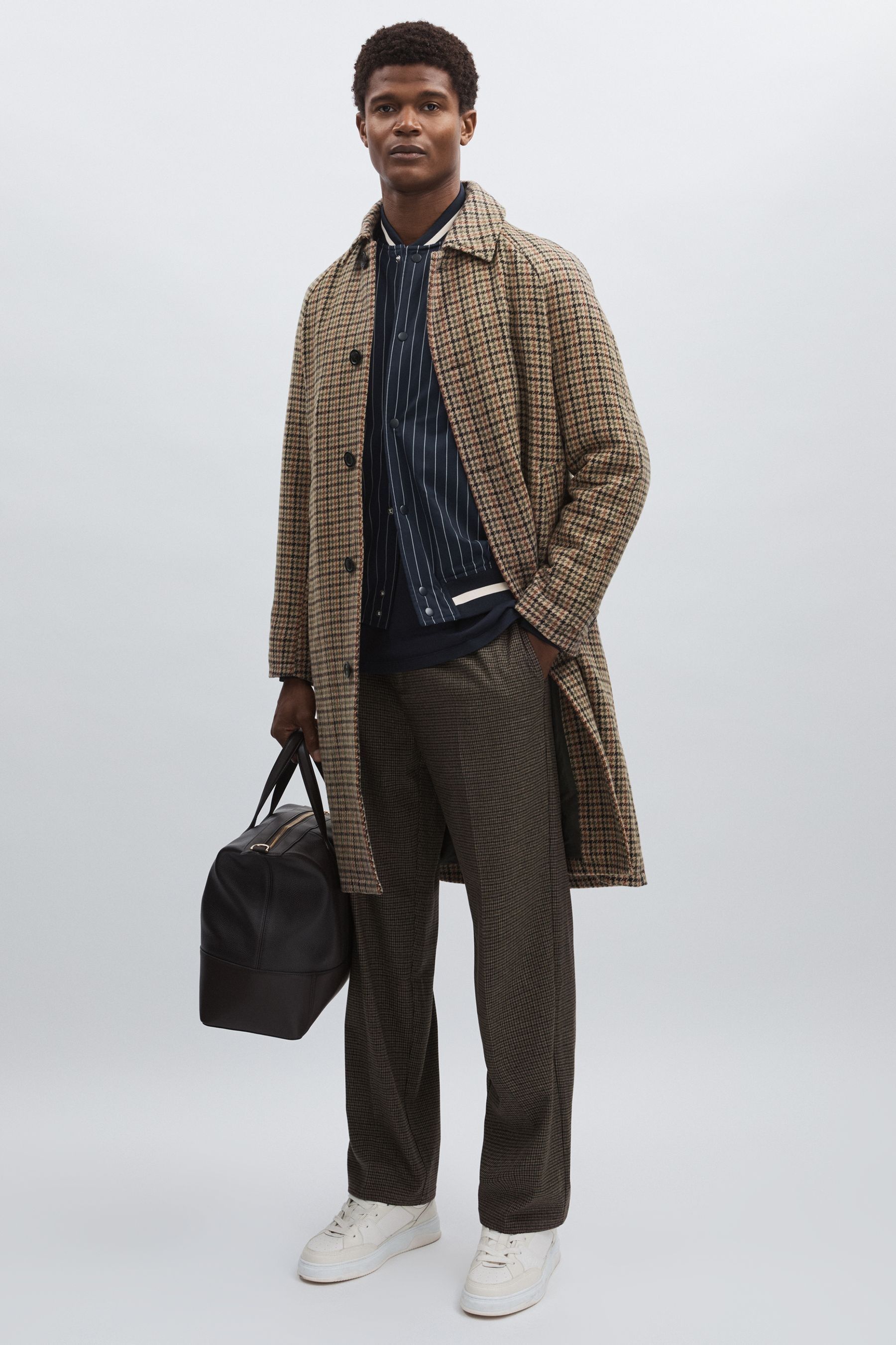 Les Deux Les Brown Check Les Slim-fit Pleated Brown Check Suit Trousers In Brown Check