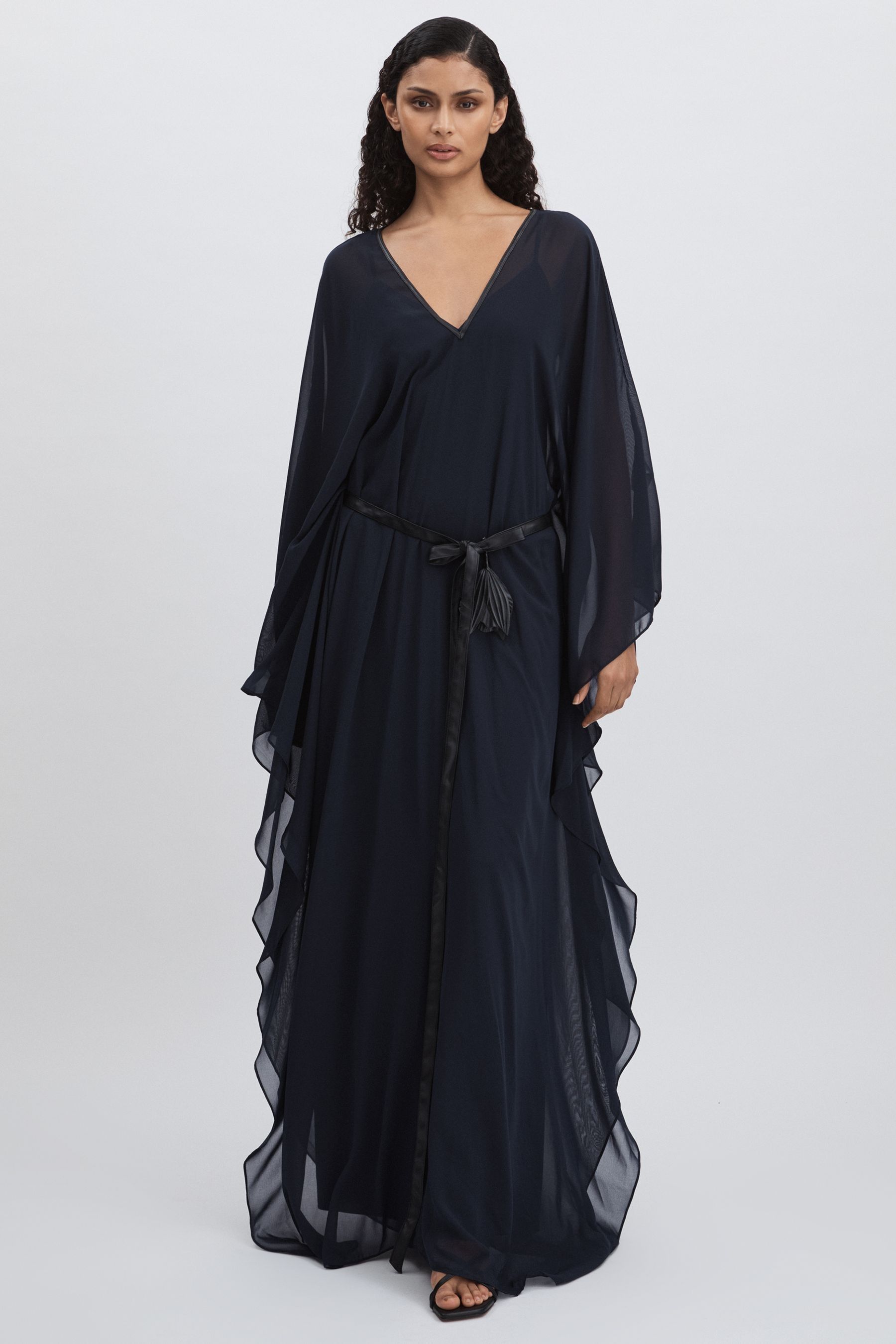 Halston Bell Sleeve Maxi Dress In Dark Navy
