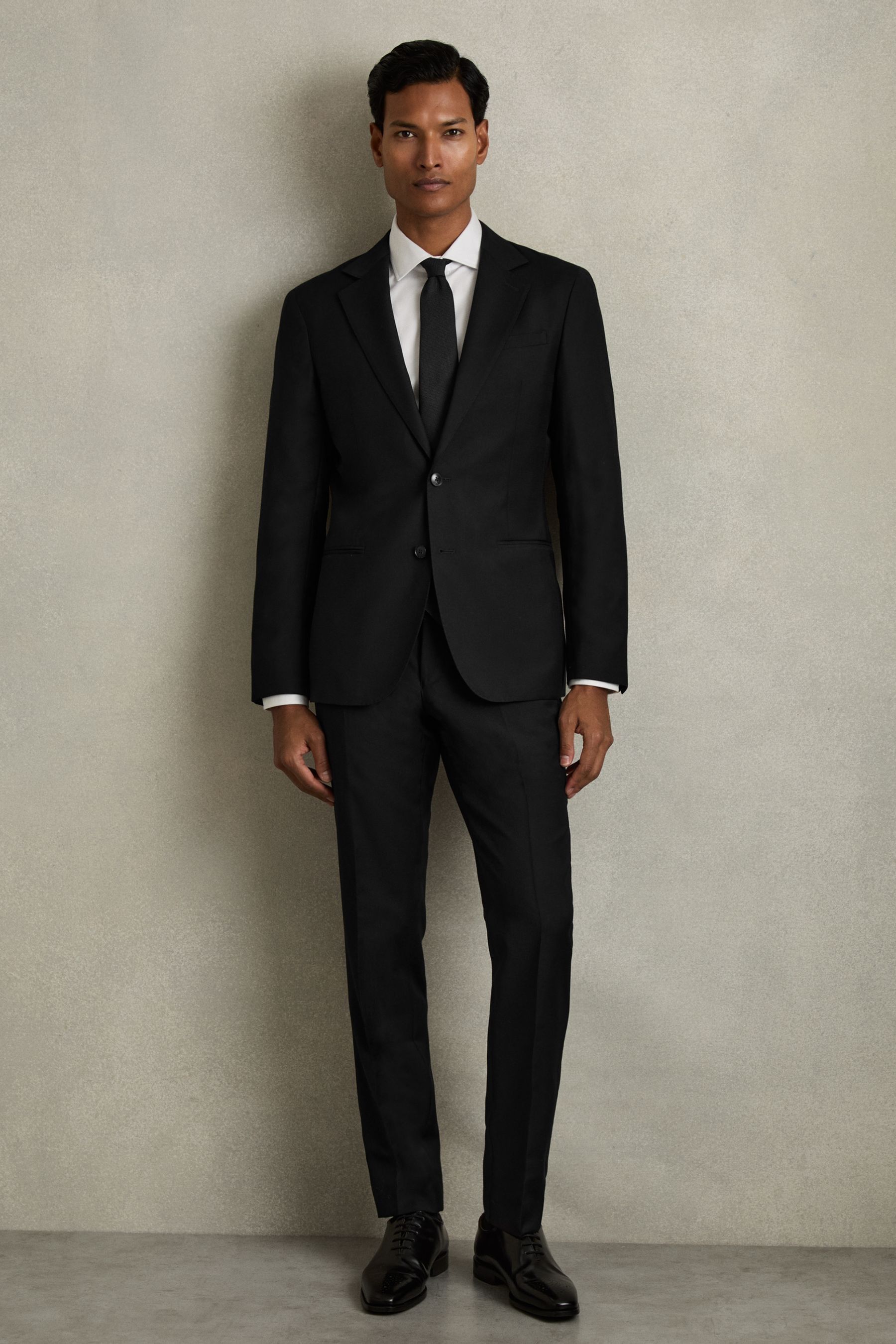 Reiss Aspire Black Single Breasted Wool Suit Jacket Slim-Fit, 42R, Navy/Camel