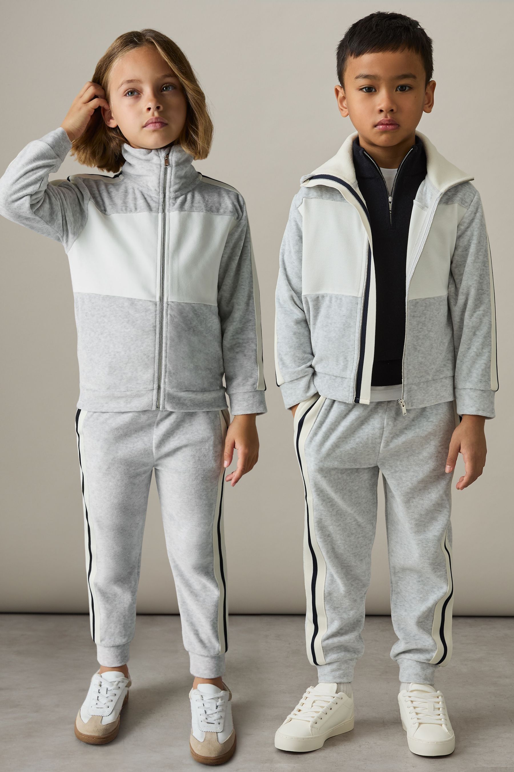 Reiss Grey 4-9 yrs Velour Side-Stripe Tracksuit Joggers, 56Y