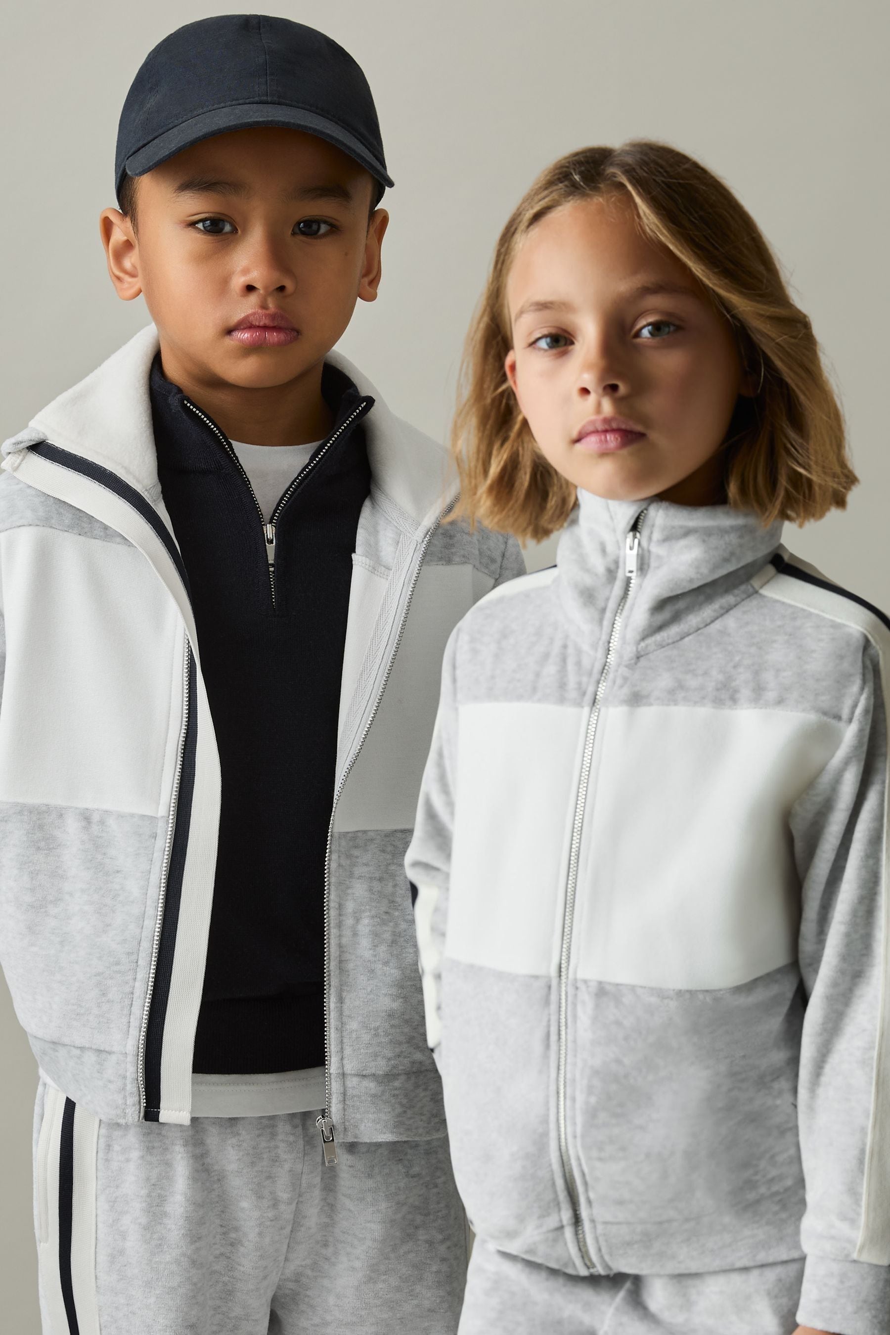 Reiss Grey 4-9 Yrs Velour Panelled Tracksuit Top In Grey