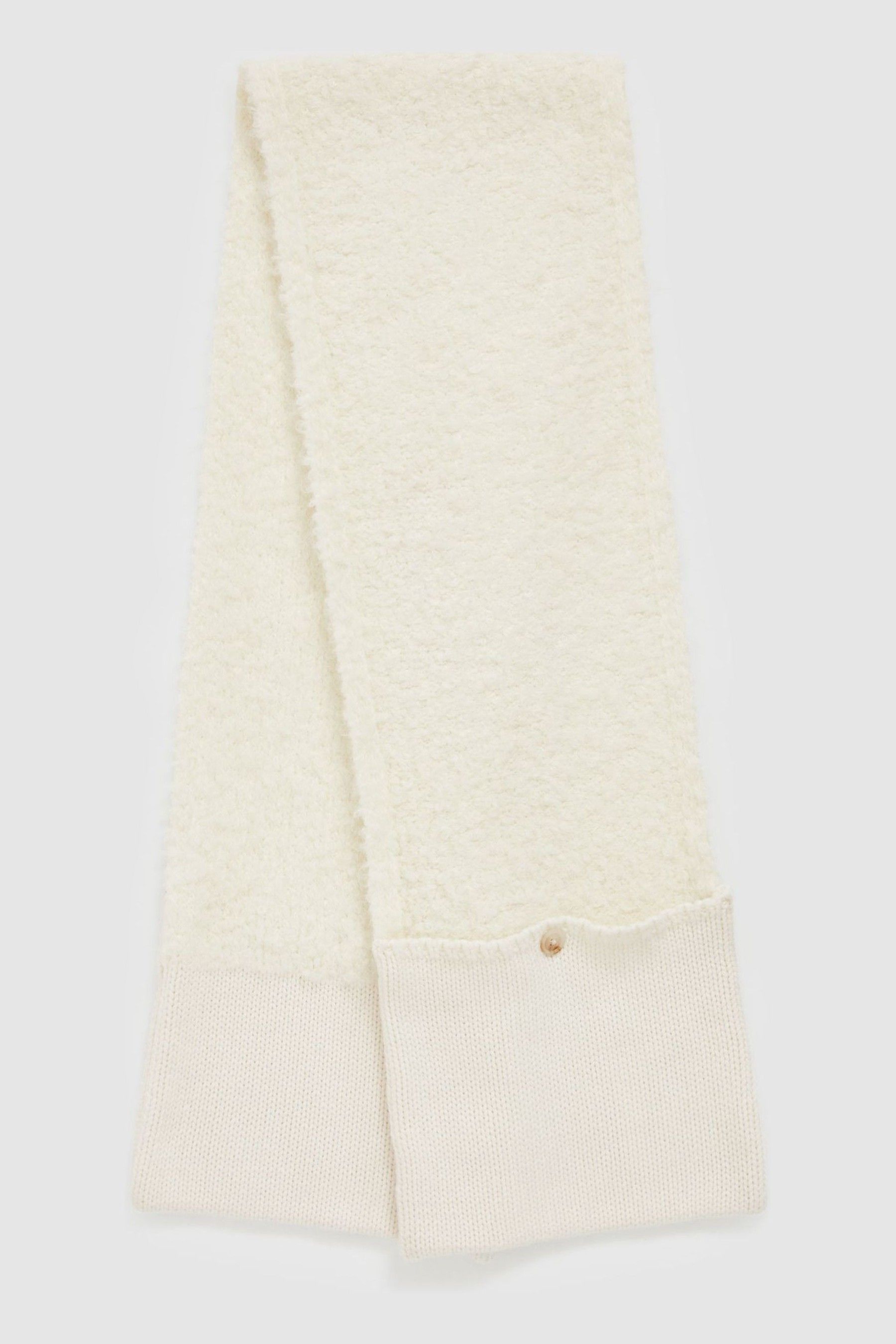 Reiss Cream Pouch-pocket Fluffy Scarf With Wool And Cashmere In Cream