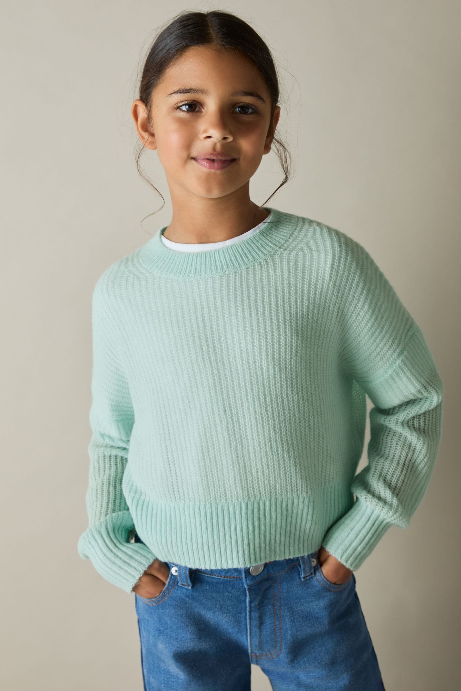 REISS AQUA ALUNA 9-13 YRS RIB-KNIT JUMPER WITH WOOL AND ALPACA