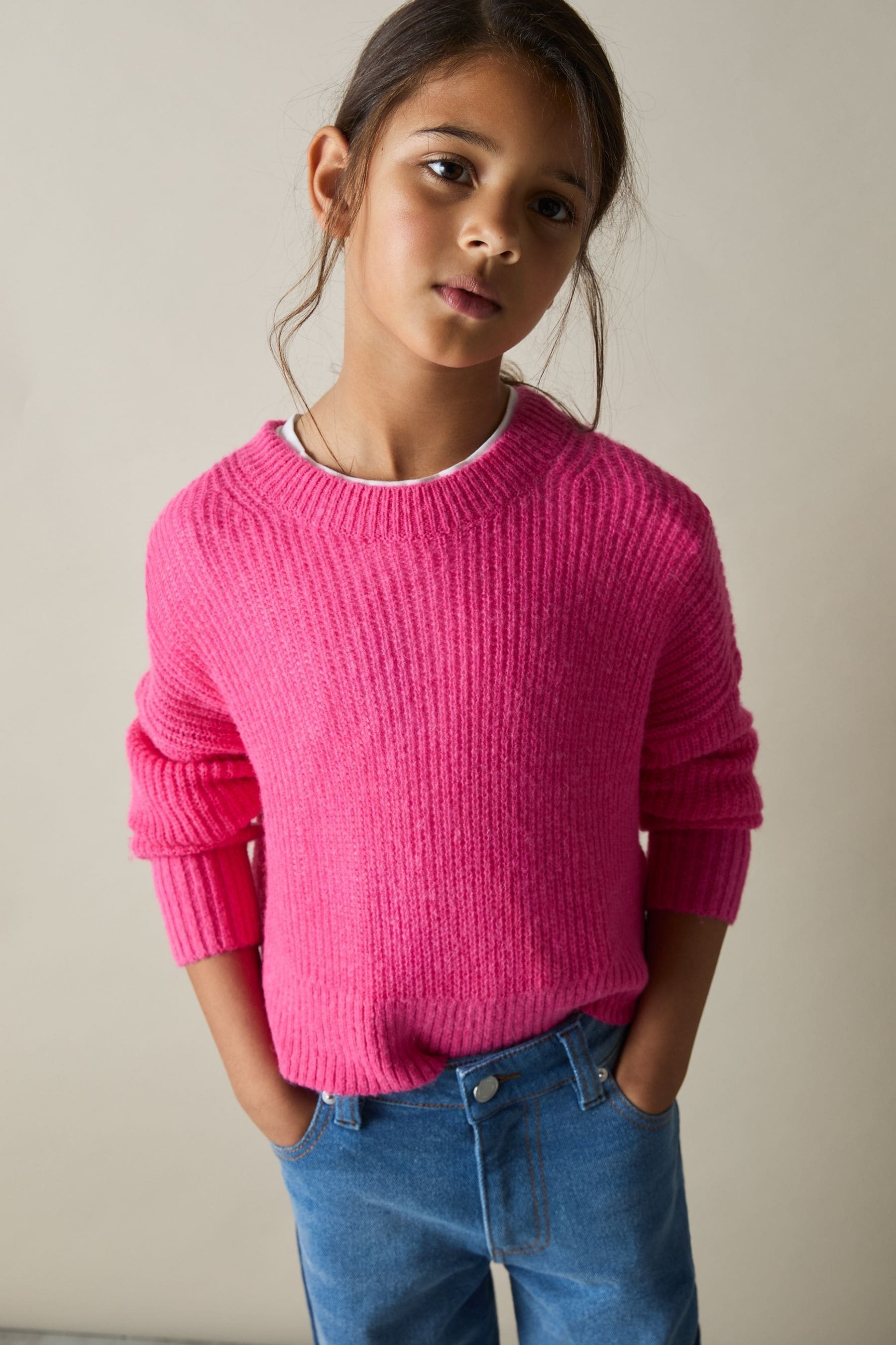 Reiss Pink 9-13 Yrs Rib-knit Jumper With Wool And Alpaca In Pink