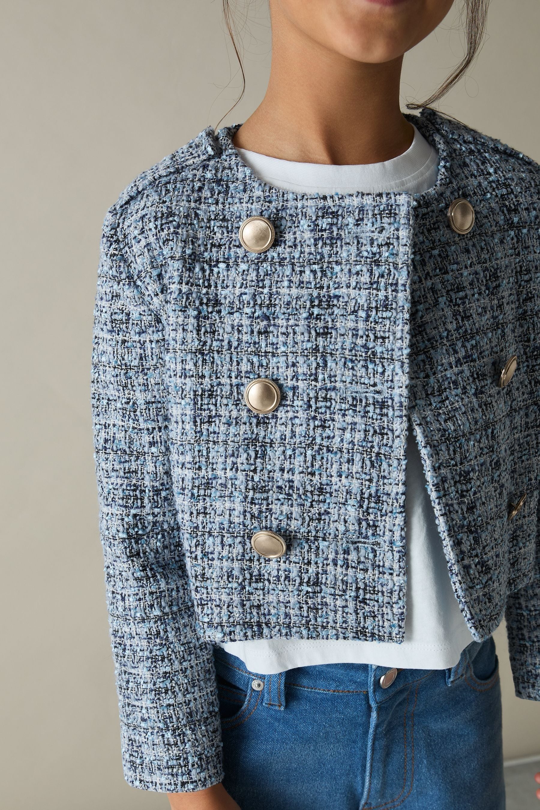 Reiss Blue 4-9 yrs Double-breasted Bouclé Jacket, K04