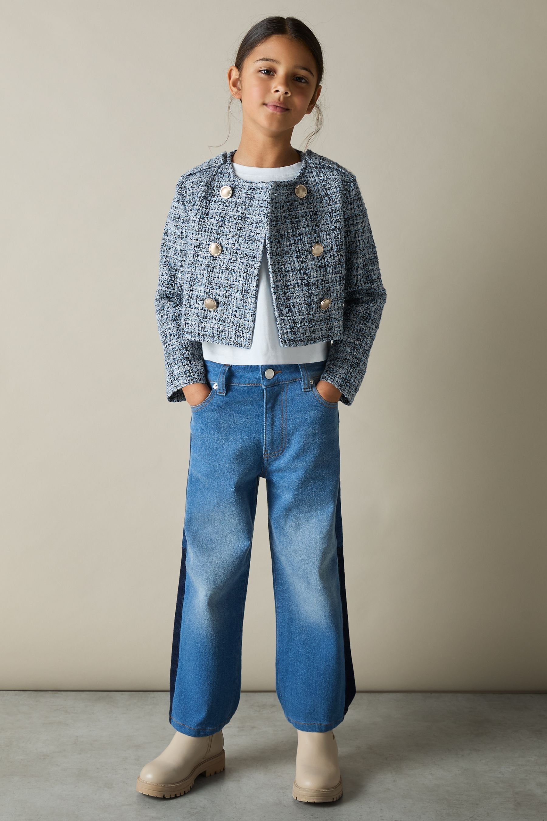 Reiss Blue 9-13 yrs Double-breasted Bouclé Jacket, Q04
