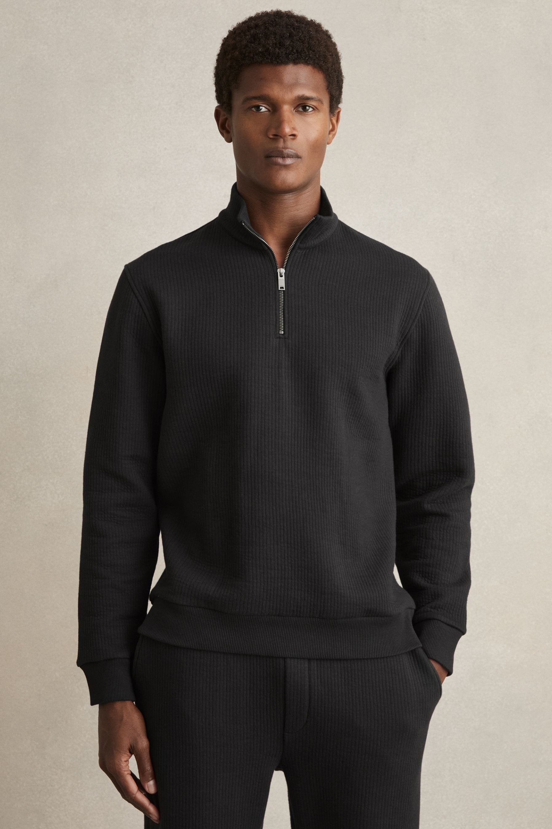 Reiss Washed Black Half-zip Funnel-neck Jumper, Xxl