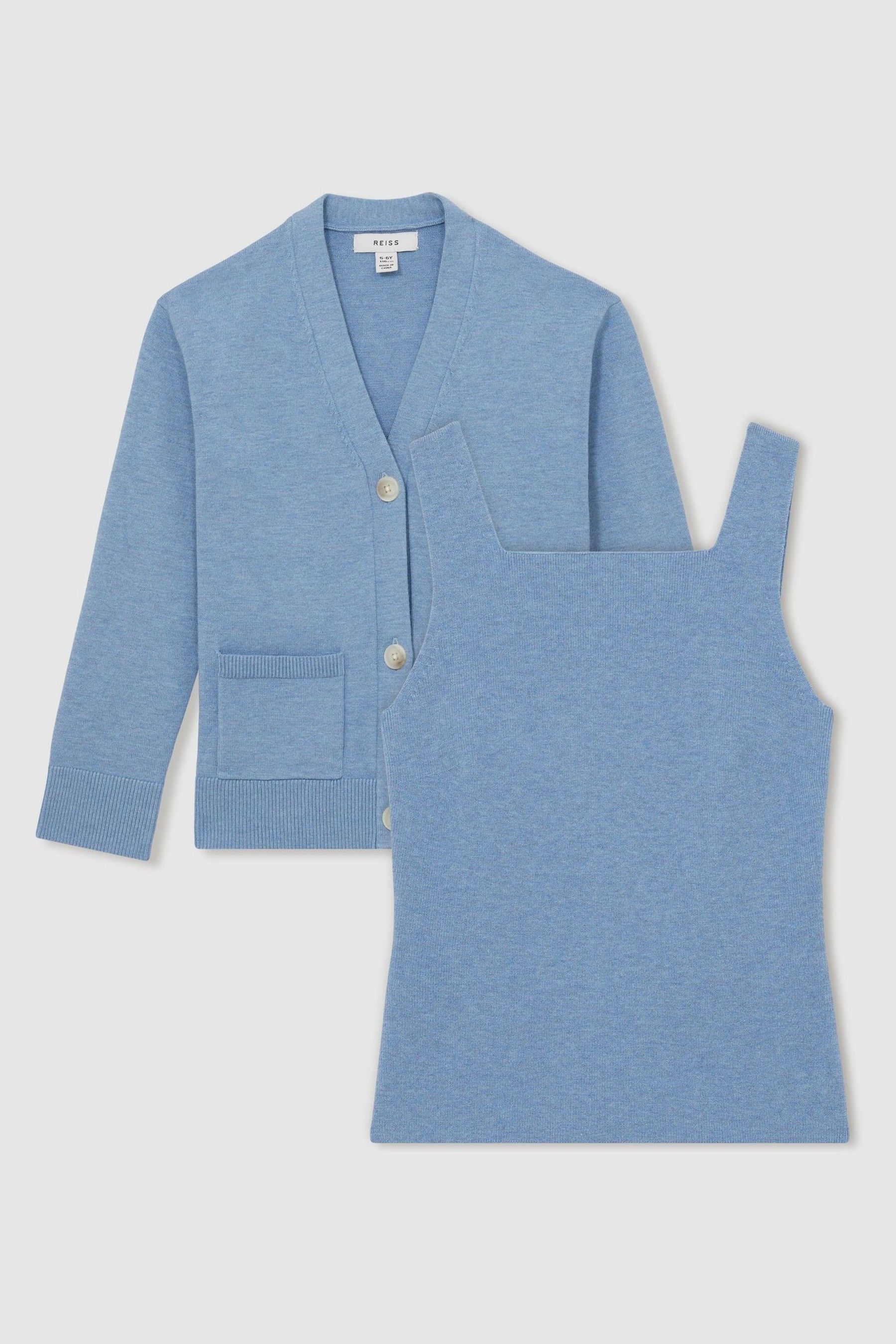REISS BLUE HARPER 9-13 YRS COMPACT KNIT TOP AND CARDIGAN SET