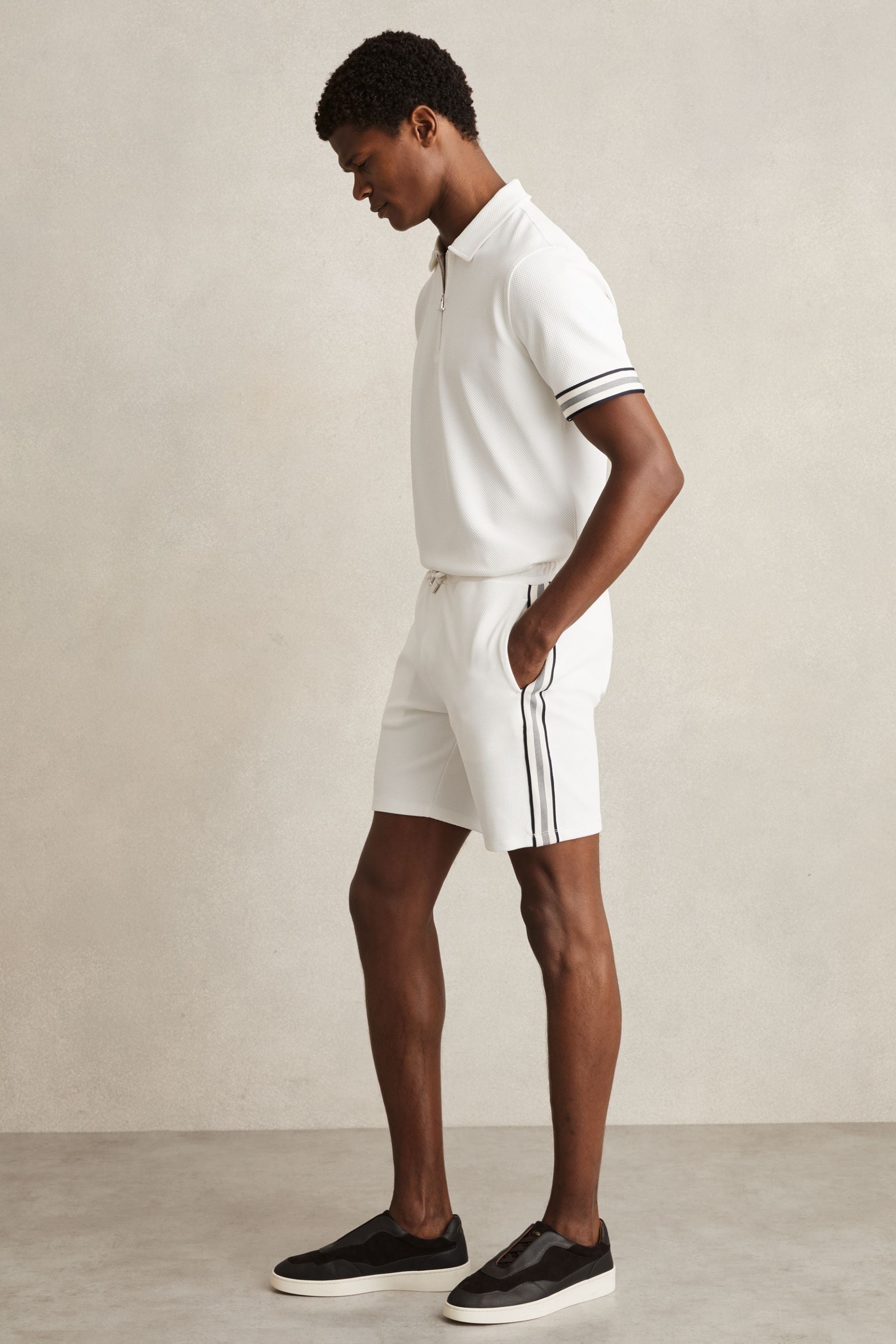 Reiss Off White Textured Tape Drawstring Shorts