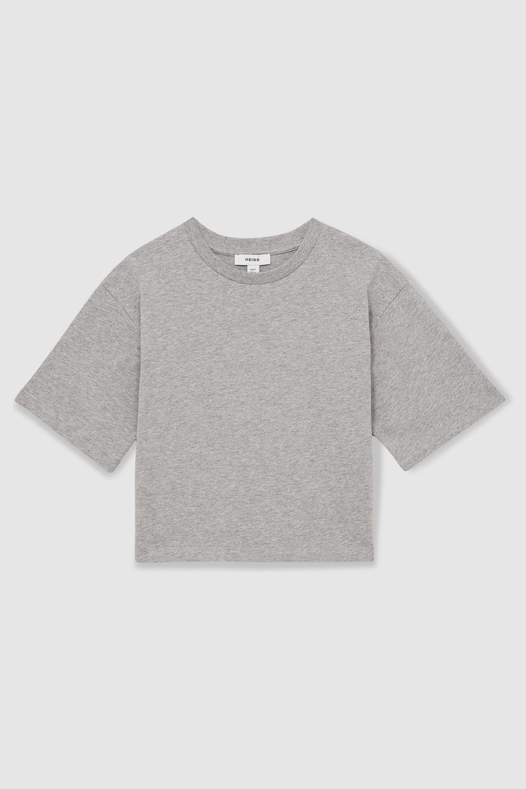 REISS GREY MARL CASSY 13-14 YRS OVERSIZED COTTON CREW-NECK T-SHIRT