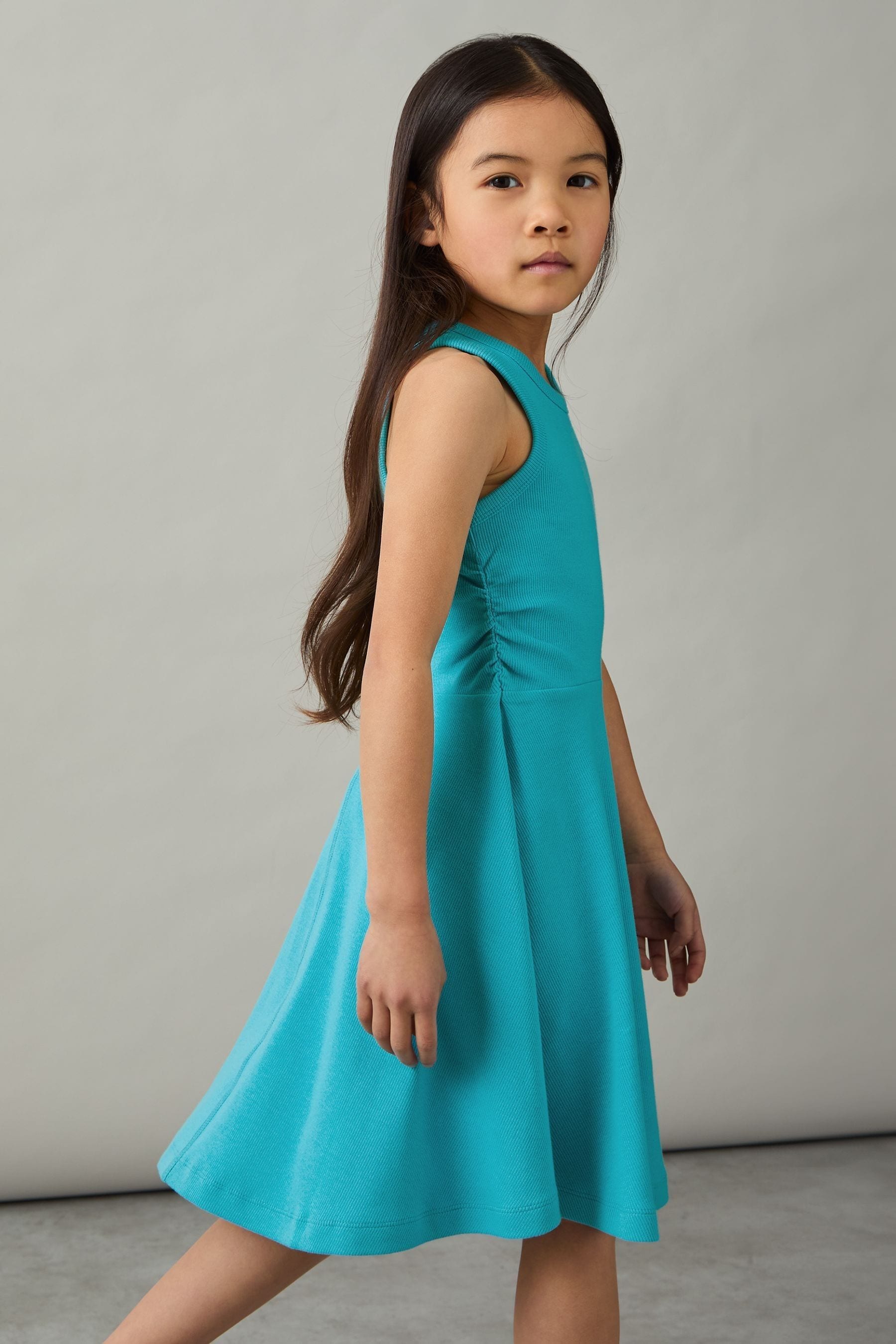 Shop Reiss Teal Eliza Jersey Ruched Skater Dress