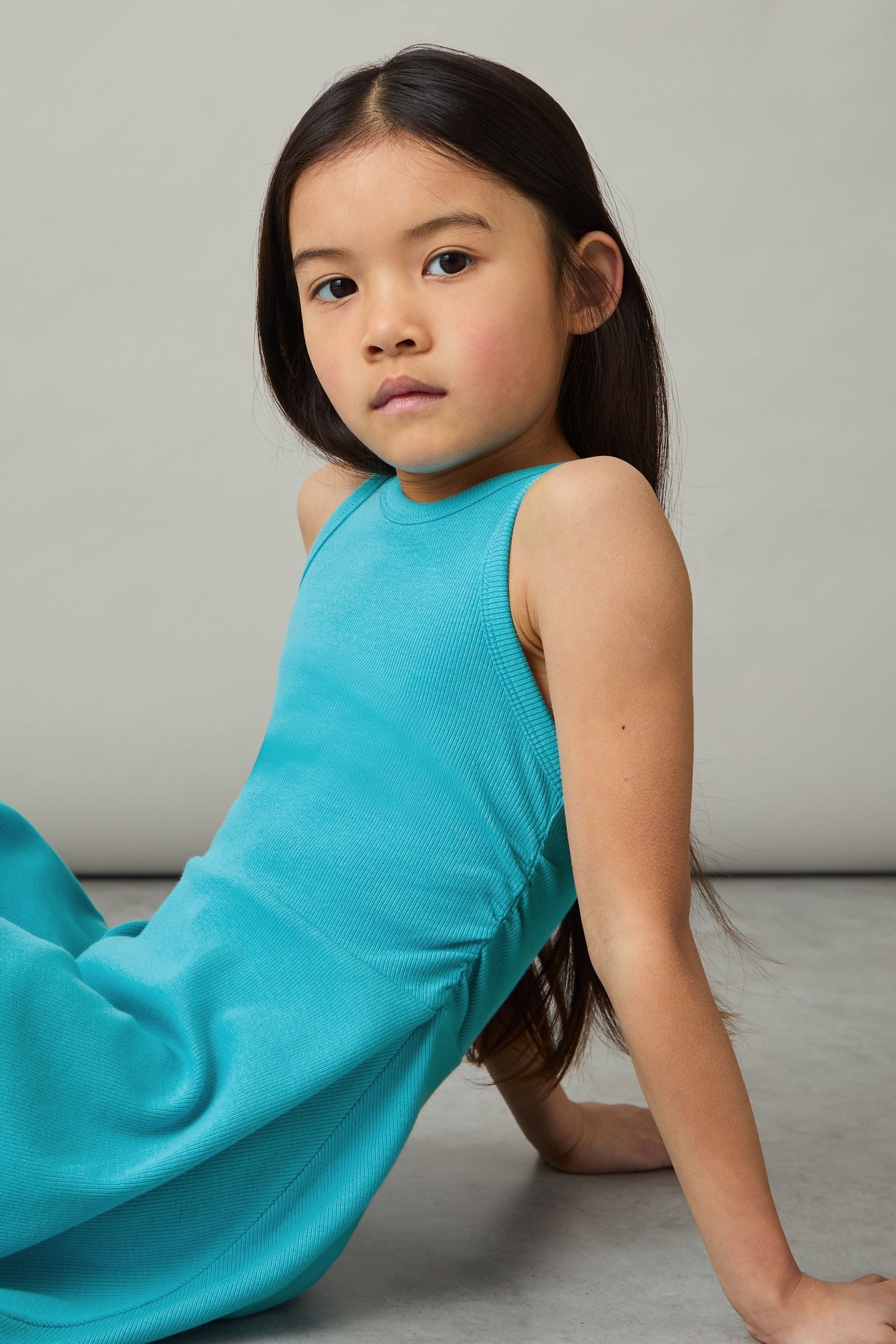 REISS TEAL ELIZA JERSEY RUCHED SKATER DRESS
