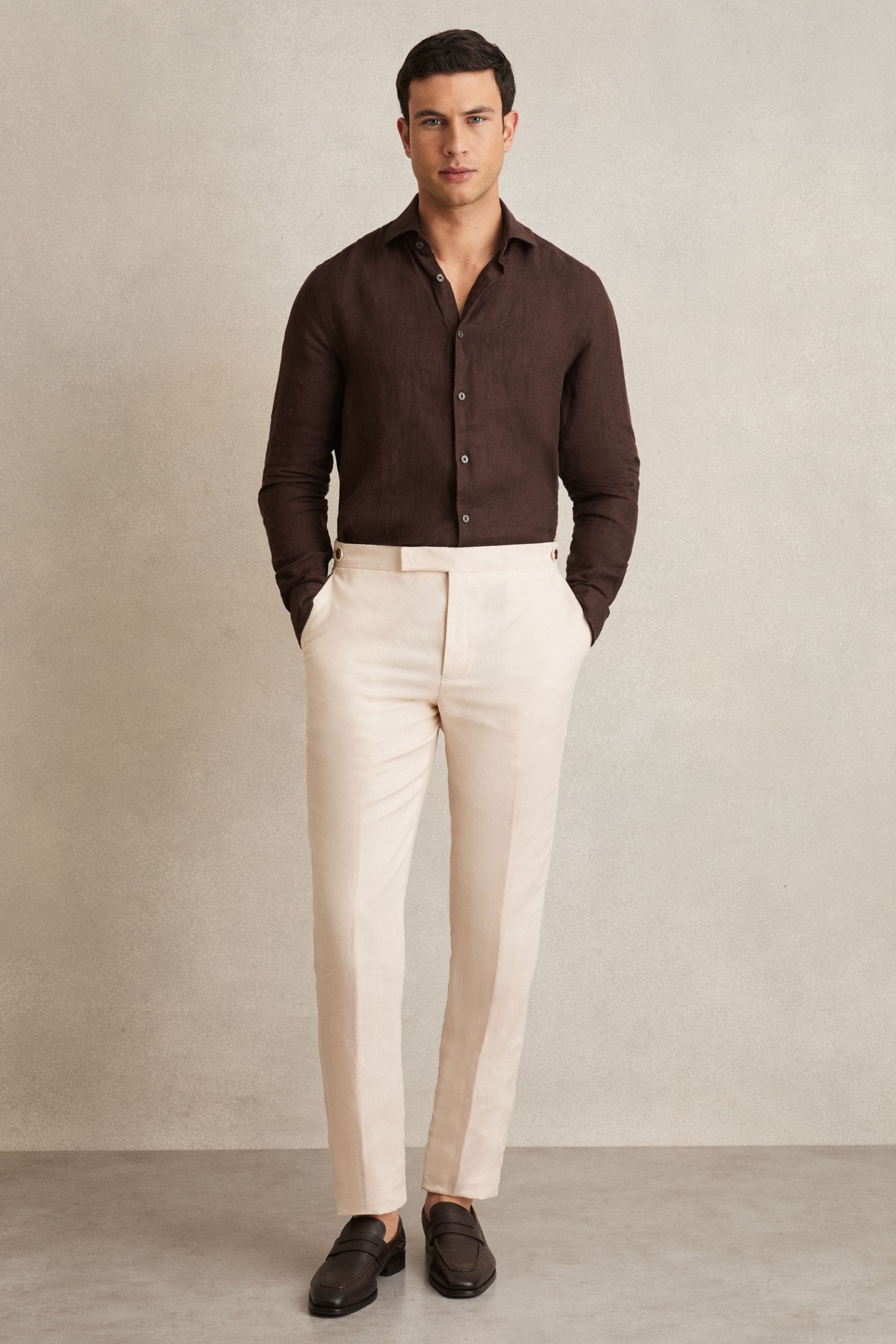 Reiss Ruban Long Sleeve Button Front Linen Shirt