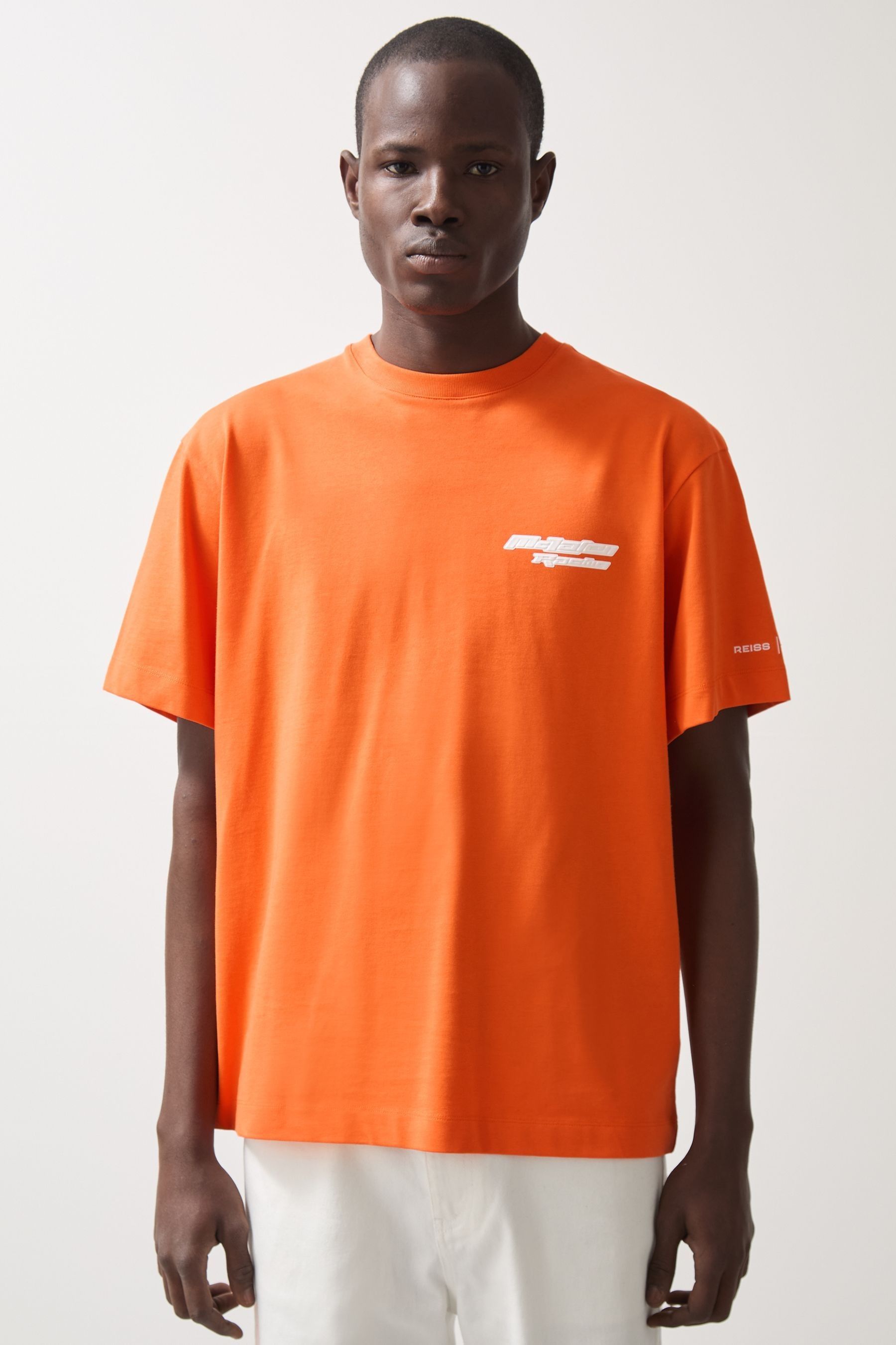 Reiss Mclaren Papaya Orange Mclaren F1 Team Oversize Logo T-shirt Unisex Fit