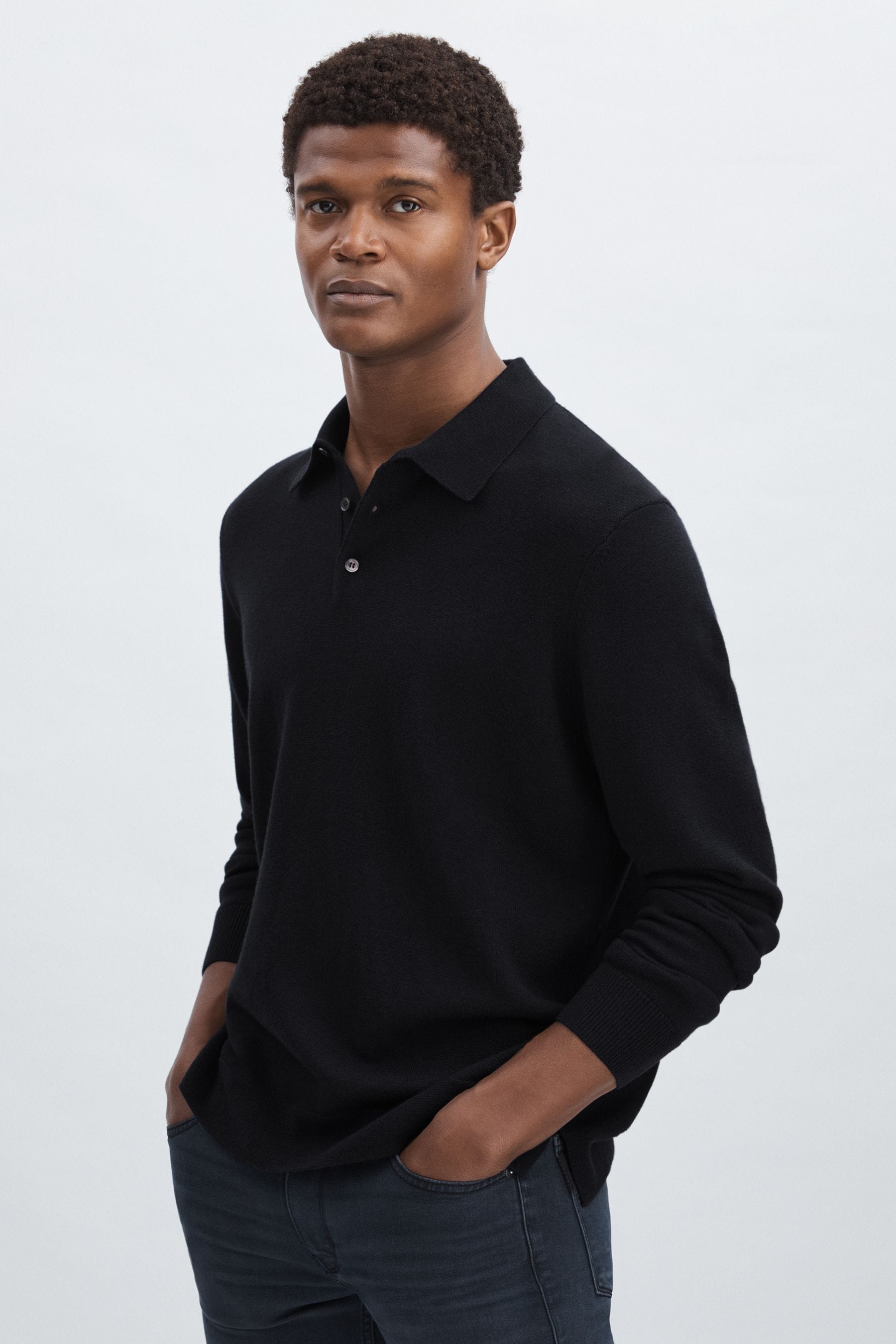 Paige Merino Wool Cotton Polo Jumper Plain, Dark Navy Size: XL