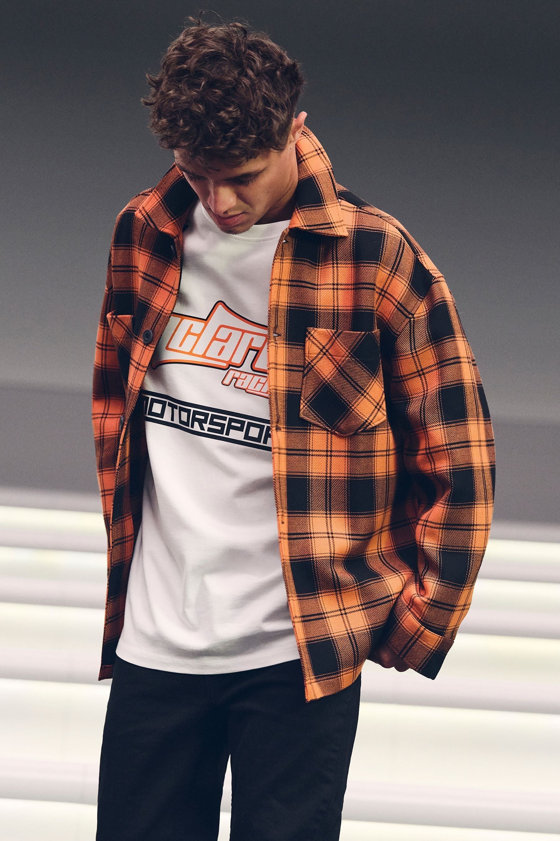 Reiss Mclaren Papaya Orange/black Mclaren F1 Team Check Logo Overshirt