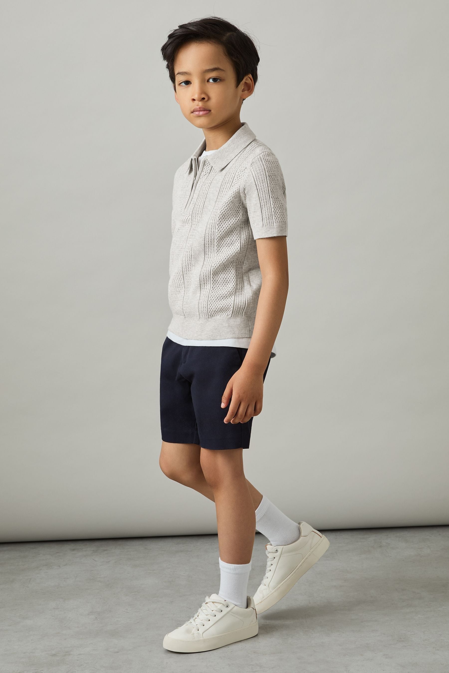 Reiss Boy's Grey Half-zip Polo Shirt In Grey Melange