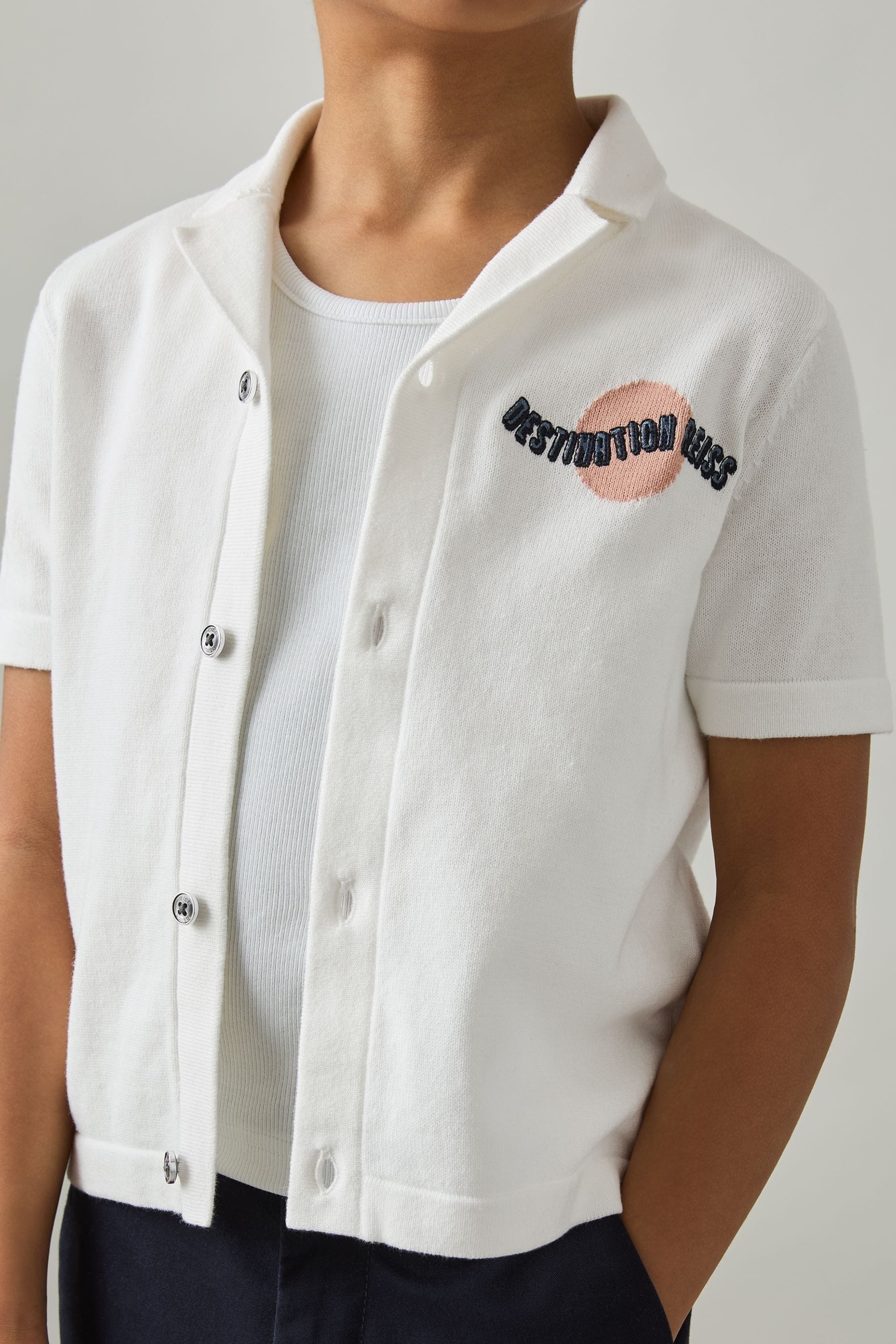 Reiss Off White 3-9 Yrs Cotton Destination Embroidery Knit Shirt
