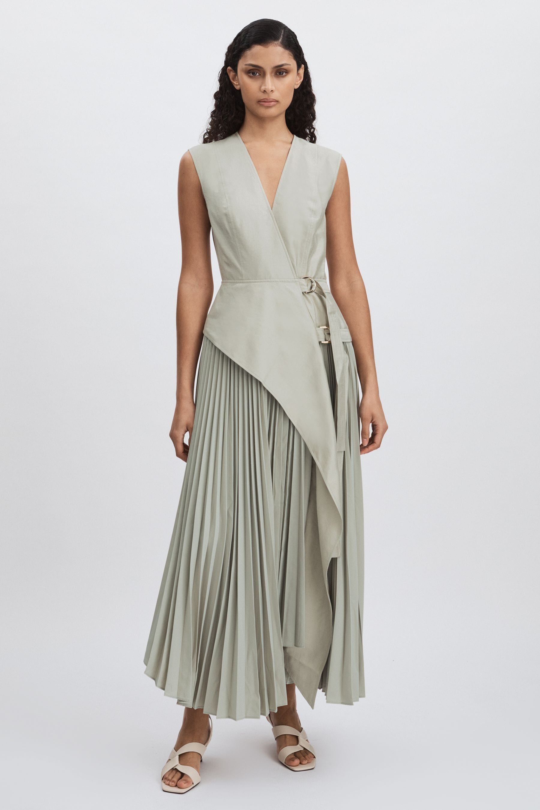 Acler Wrap Maxi Stone Grey Dress With Pleated Skirt In Stone Grey