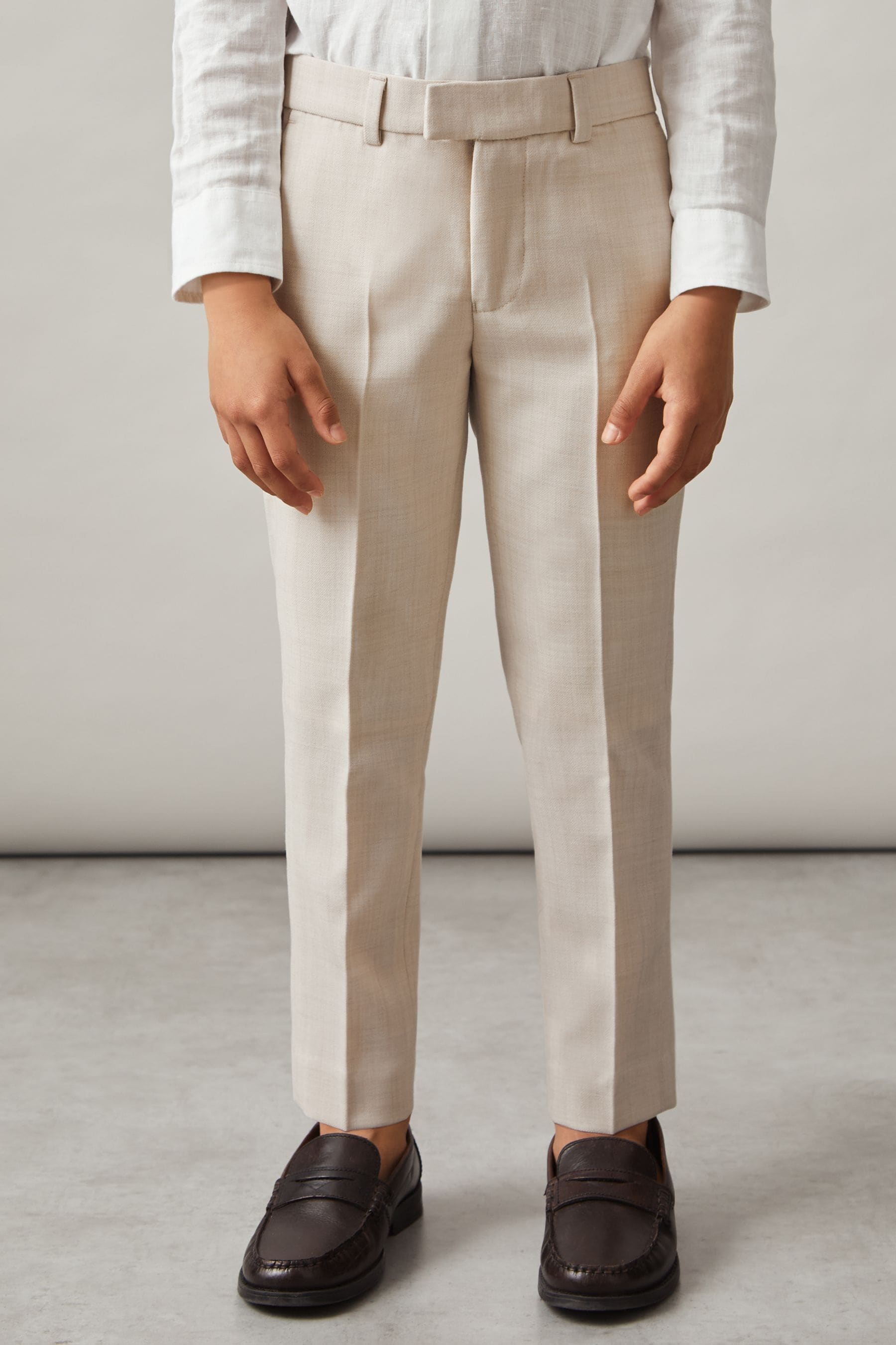 Reiss Stone Belmont 9-13 Yrs Slim-fit Trousers With Wool In Stone