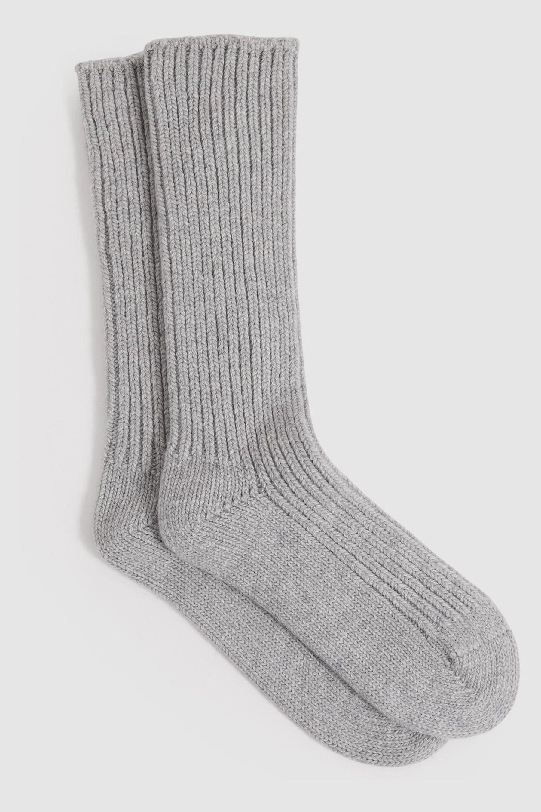 Reiss Grey Carmen Rib-knit Socks With Cashmere