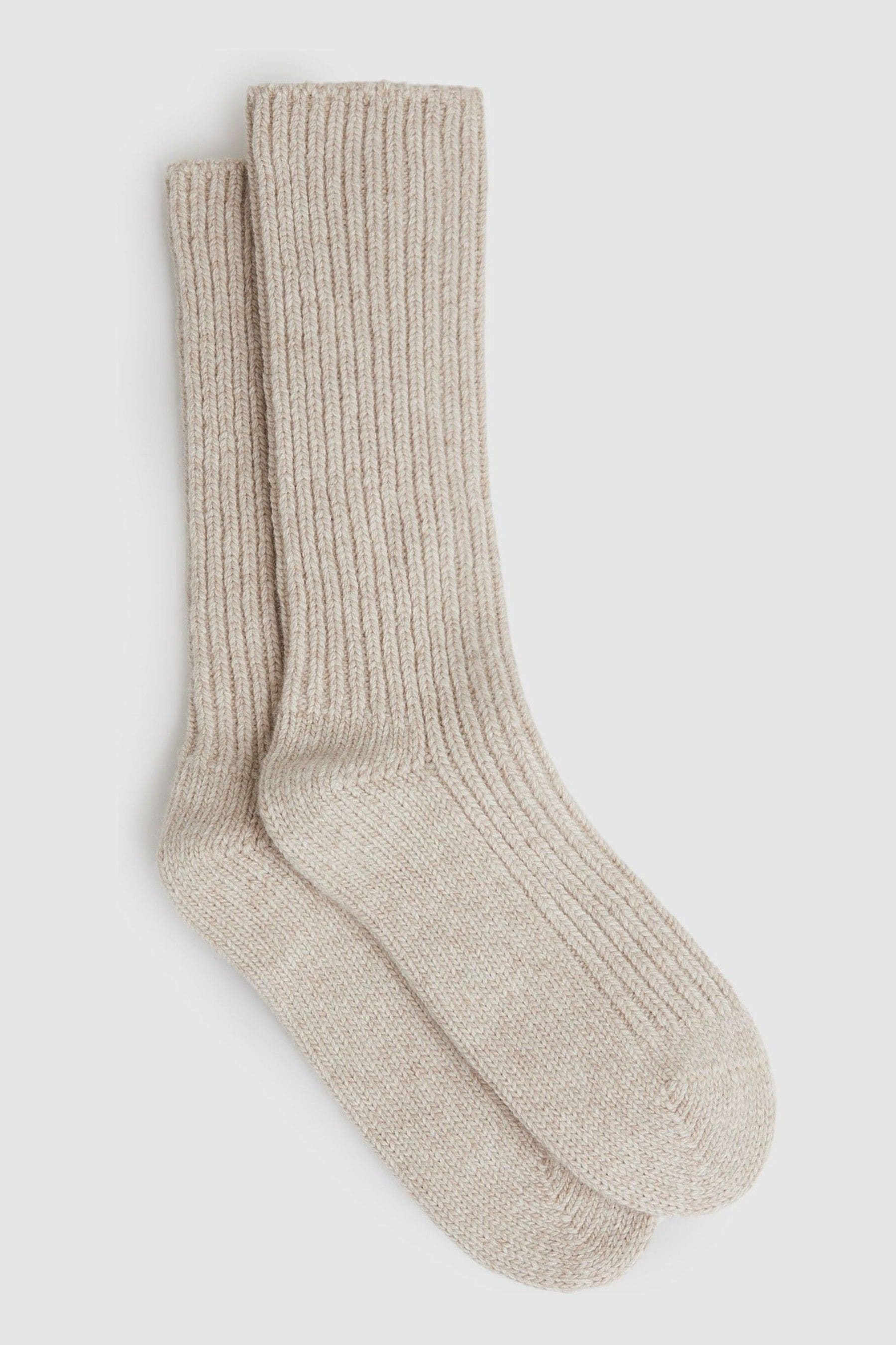 Reiss Oatmeal Rib-knit Socks With Cashmere In Oatmeal