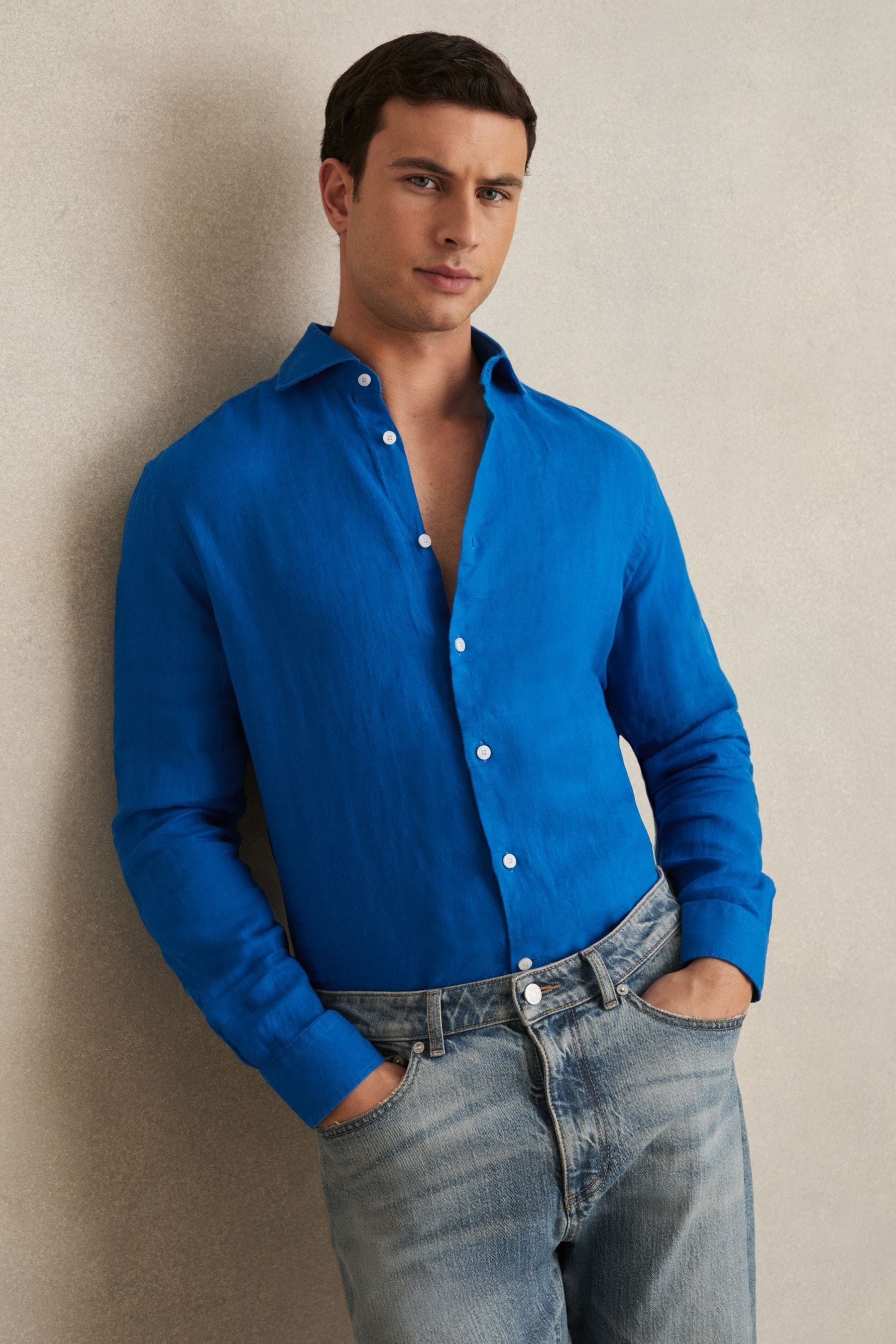 Reiss Ruban Long Sleeve Button Front Linen Shirt