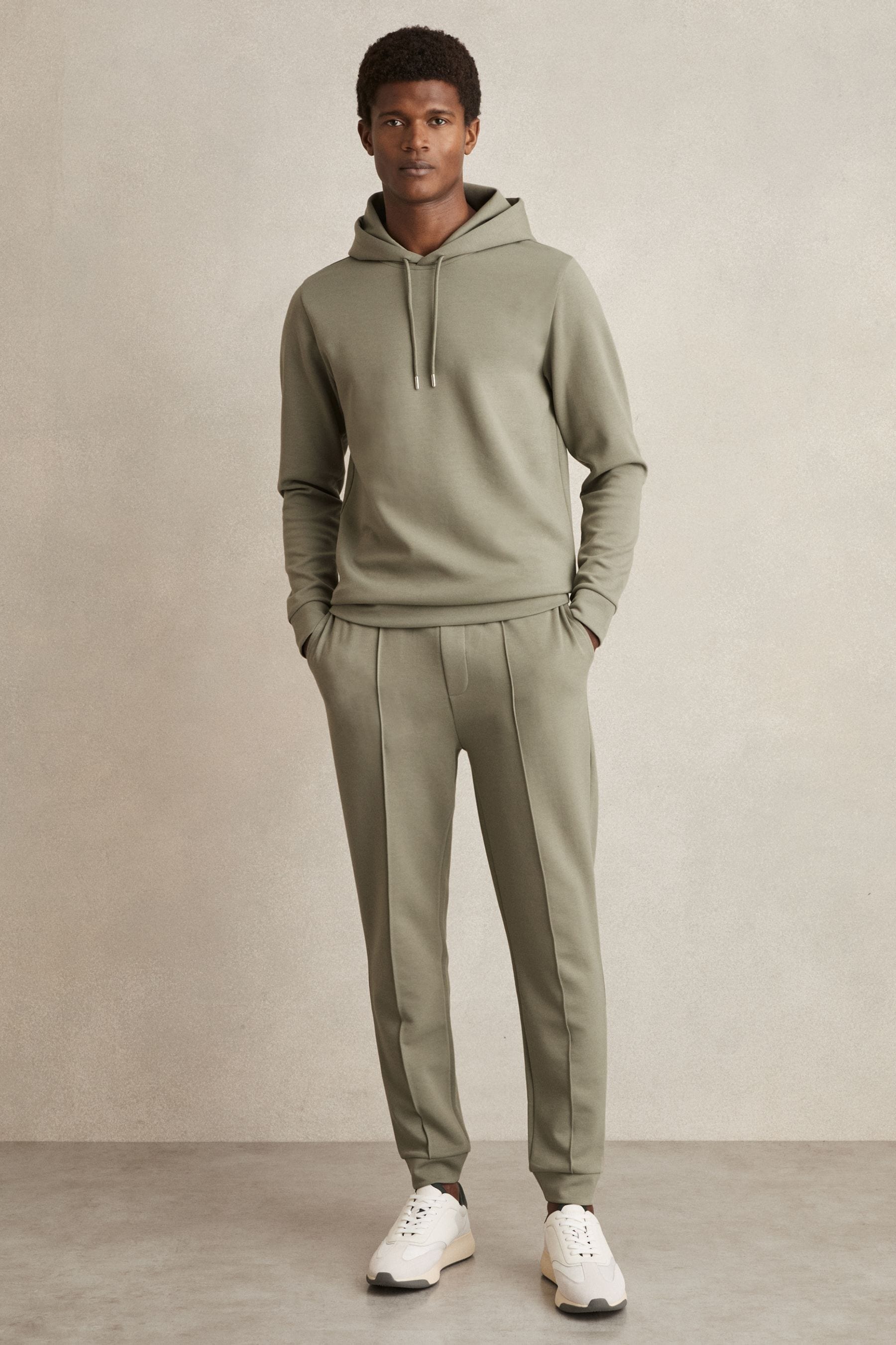 Reiss Sage Interlock Jersey Drawstring Hoodie