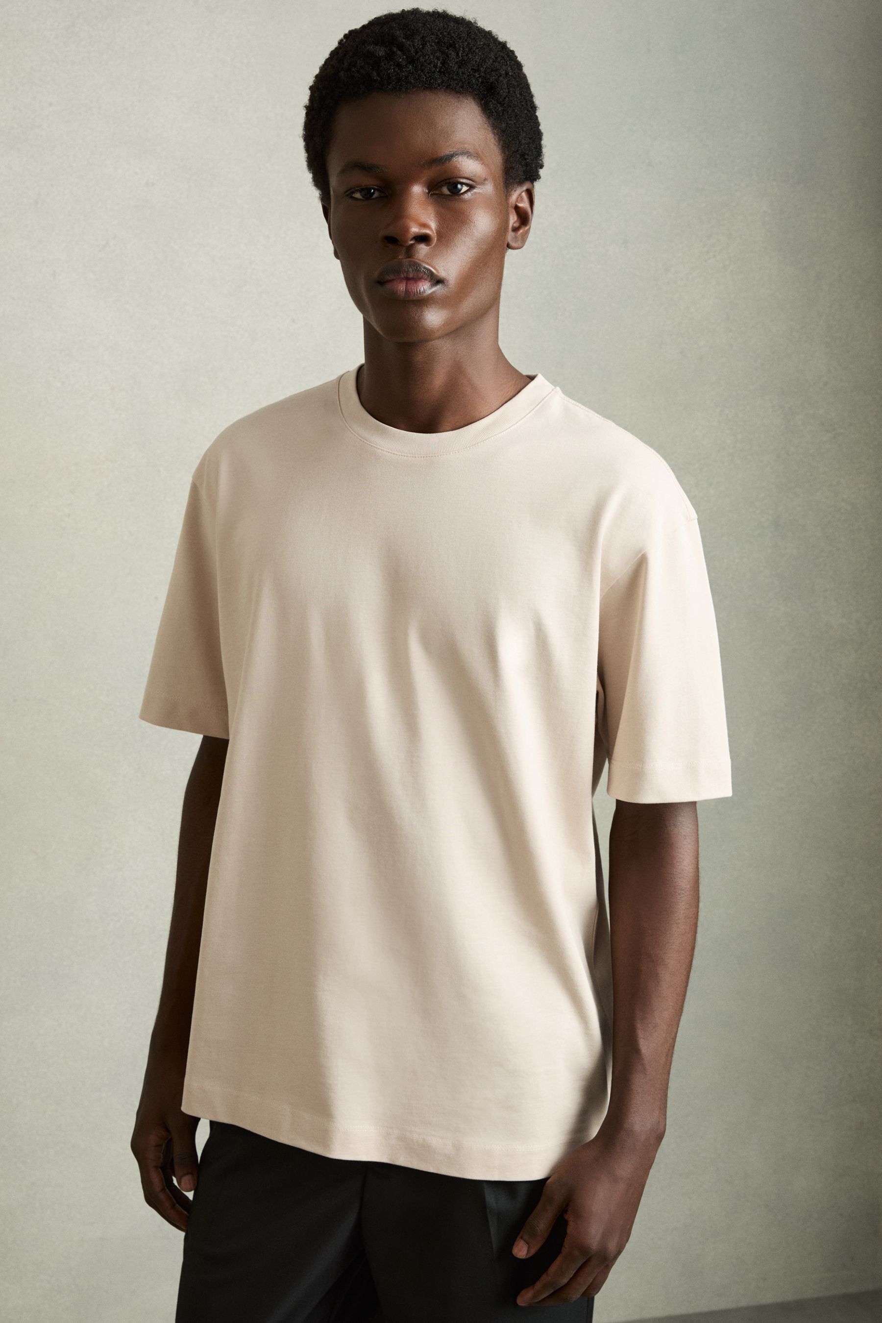 Reiss Bisque Stone Cotton Garment-dyed Oversized T-shirt