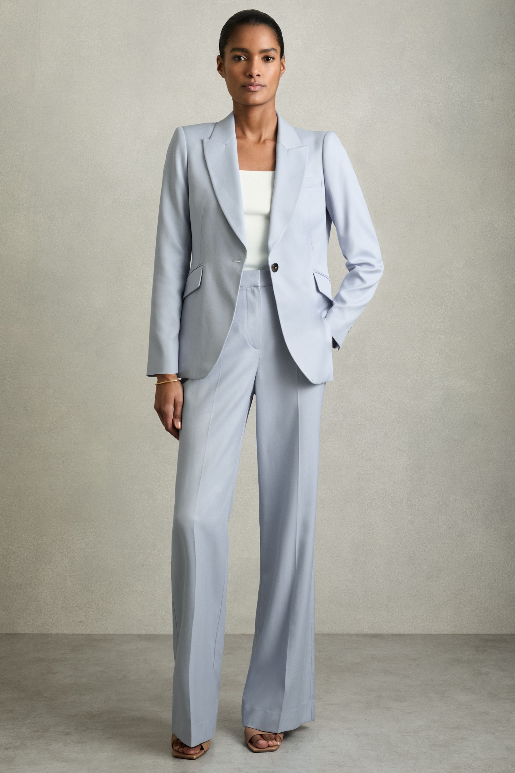 Reiss Blue Wide-leg Tailored Trousers, 10L