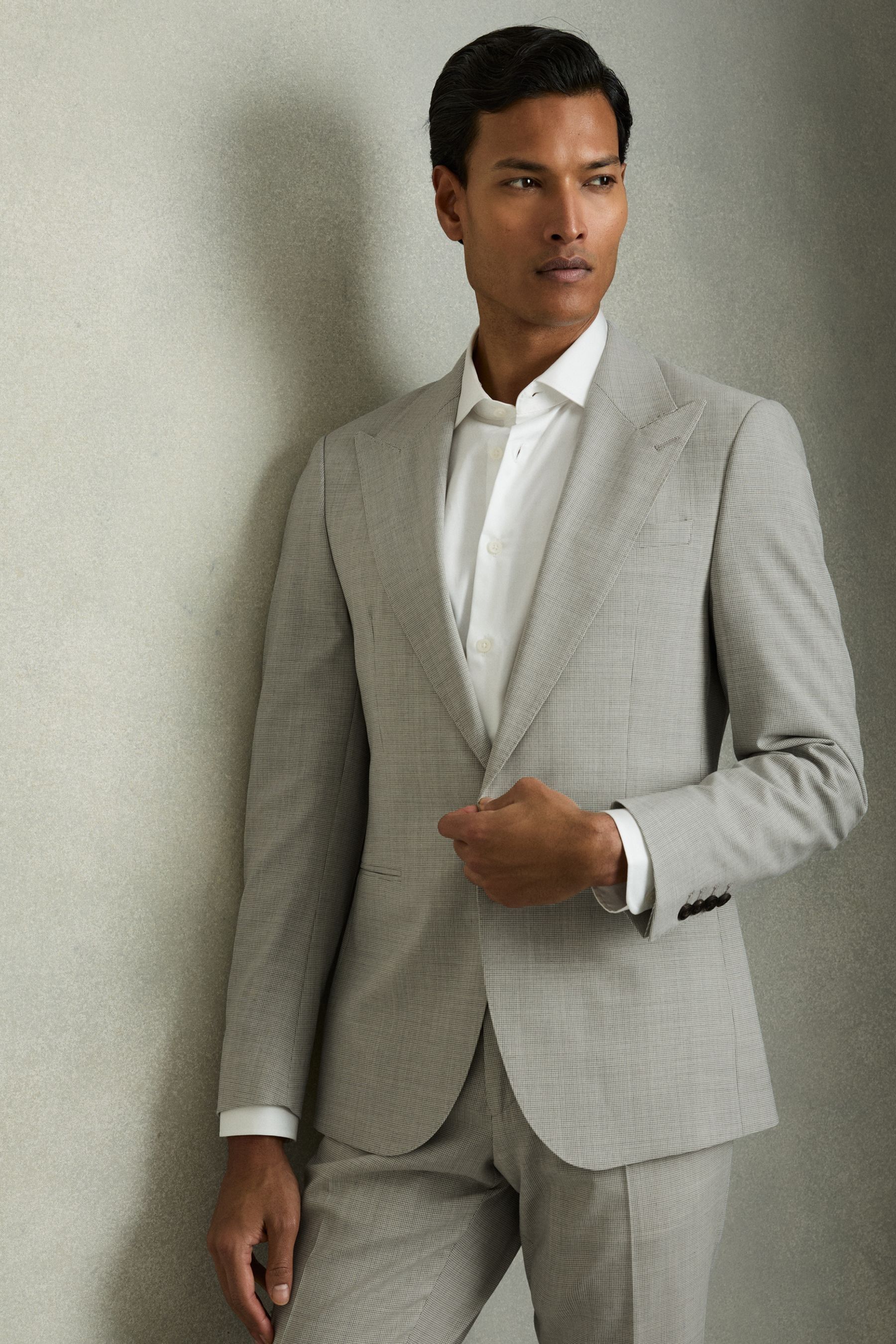 Reiss Grey Single-breasted Check Suit Blazer Slim-fit