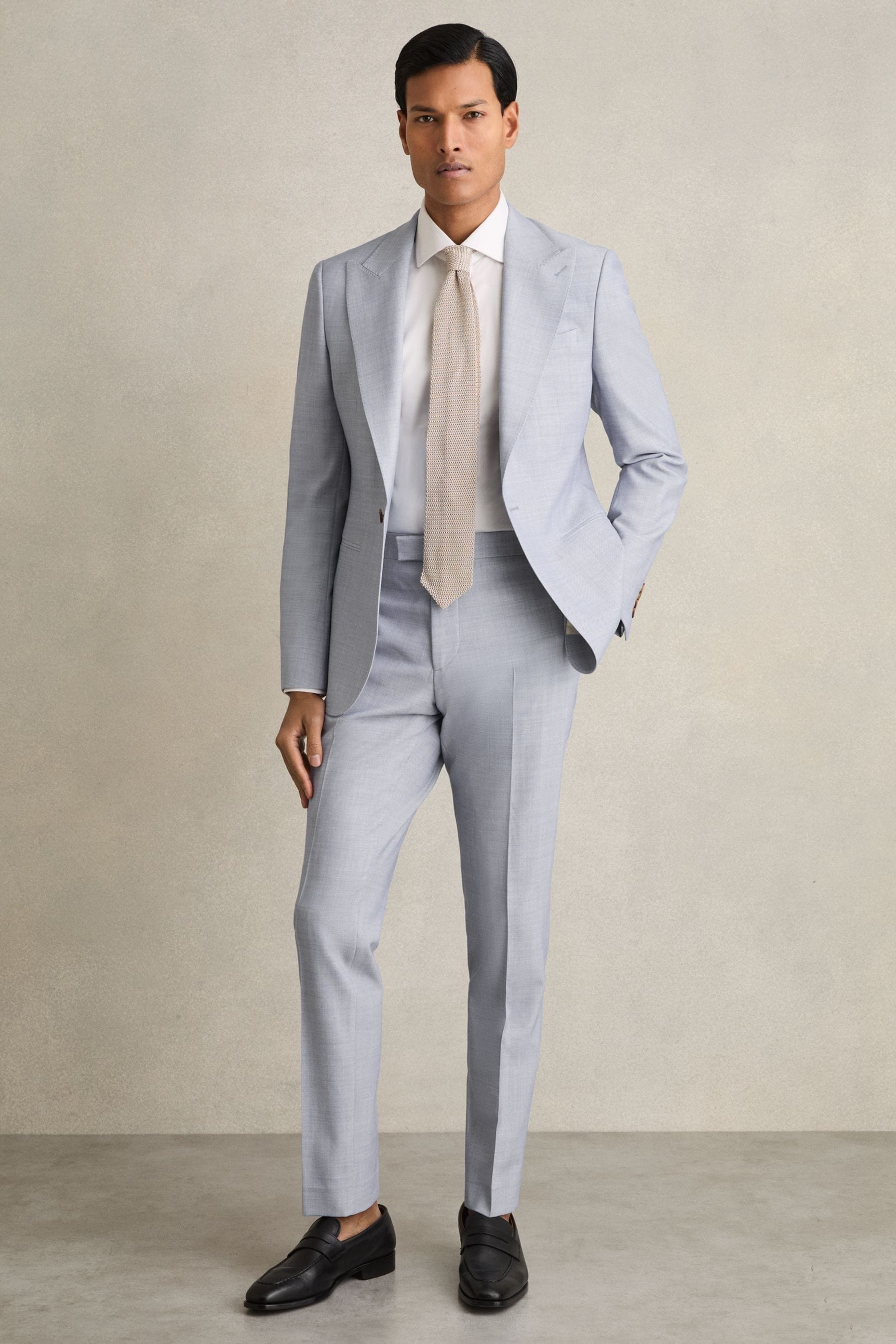 Reiss Soft Blue Slim-fit Suit Trousers With Wool