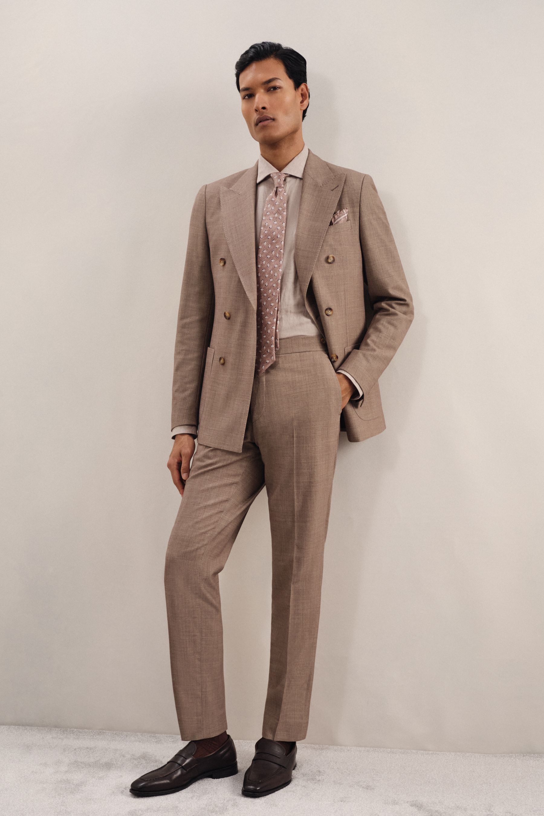 Reiss Brown Slim-fit Suit Trousers With Wool