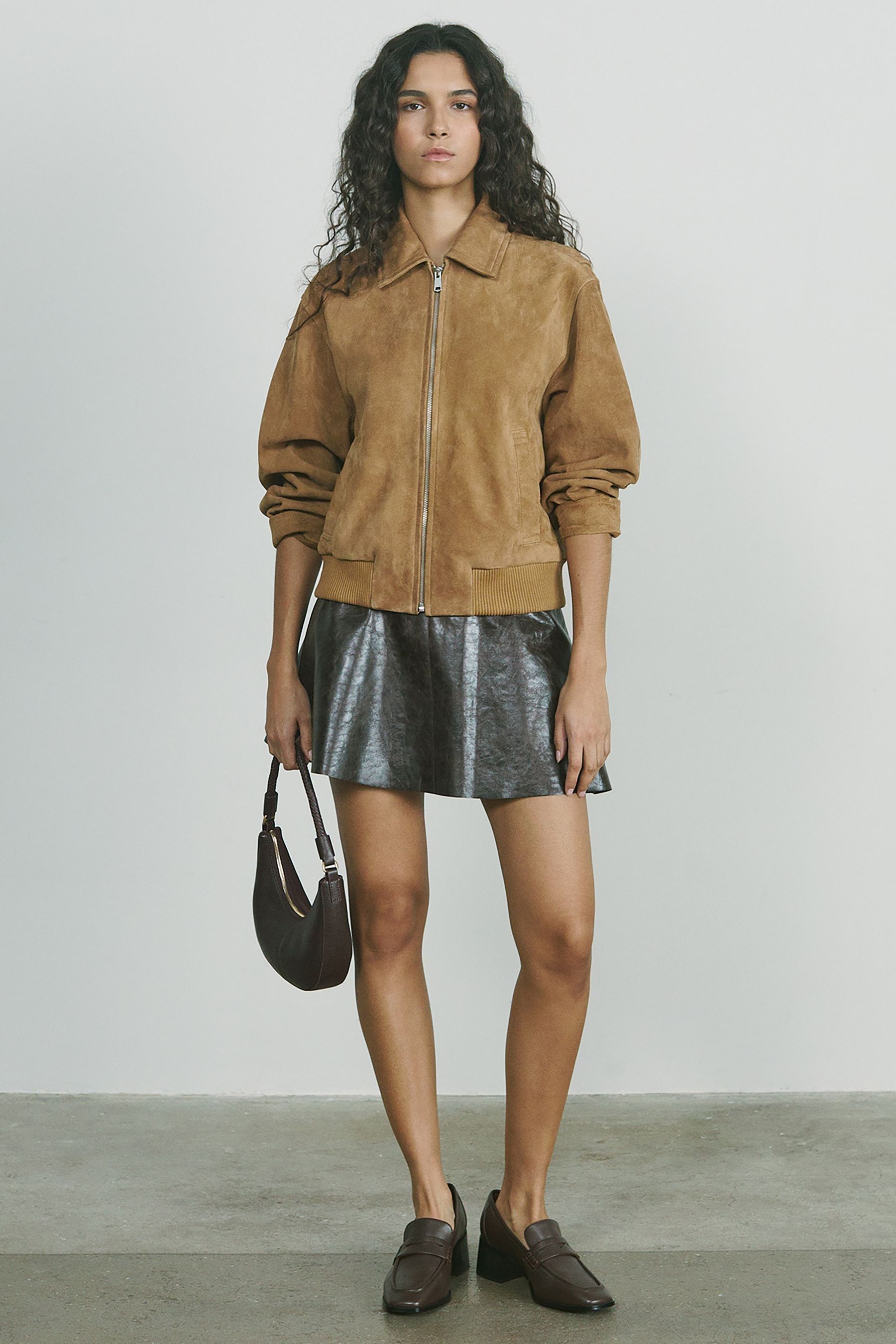 Reiss Tan Suede Zip Through Bomber Jacket, 6