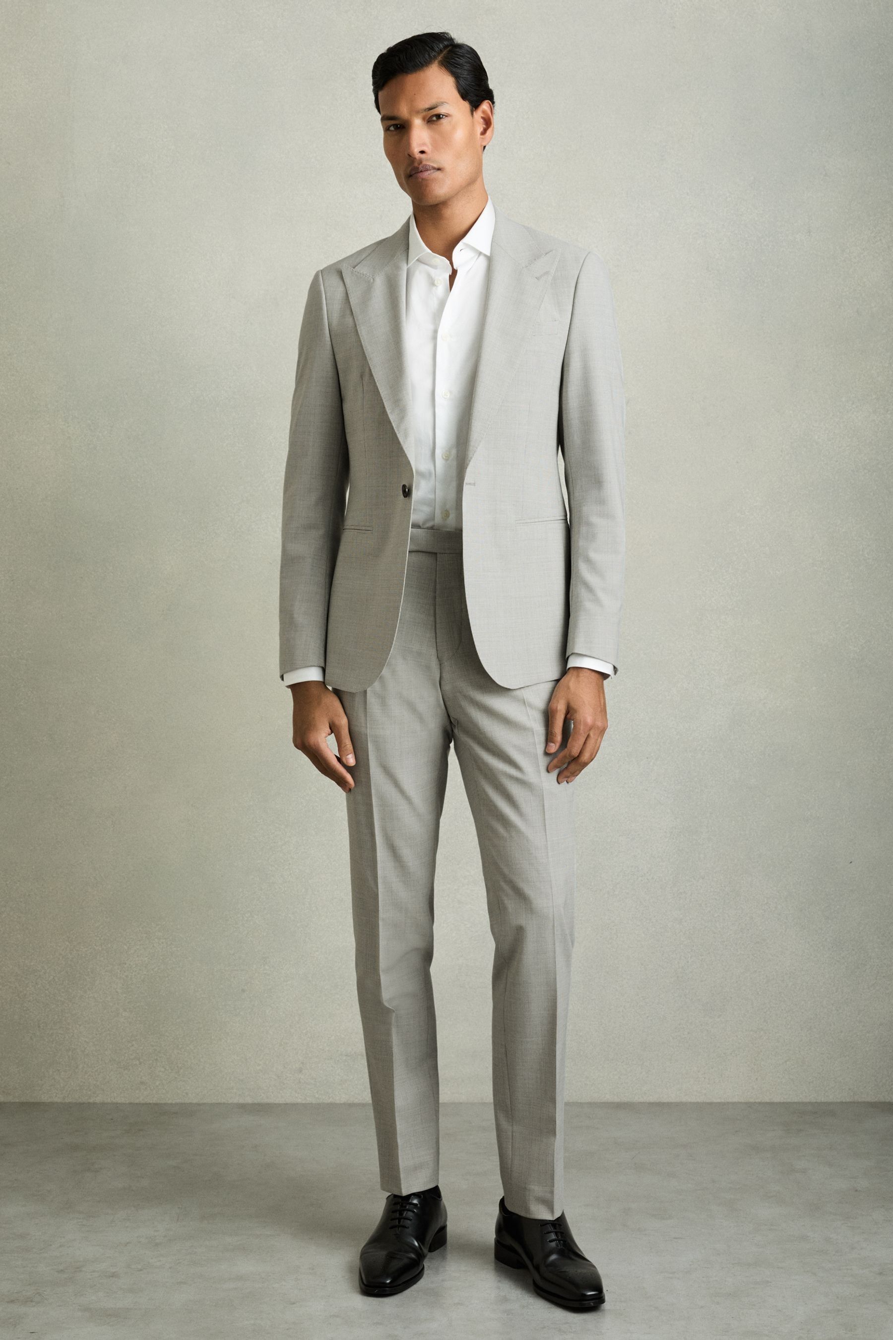 Reiss Grey Puppytooth-check Suit Trousers Slim-fit