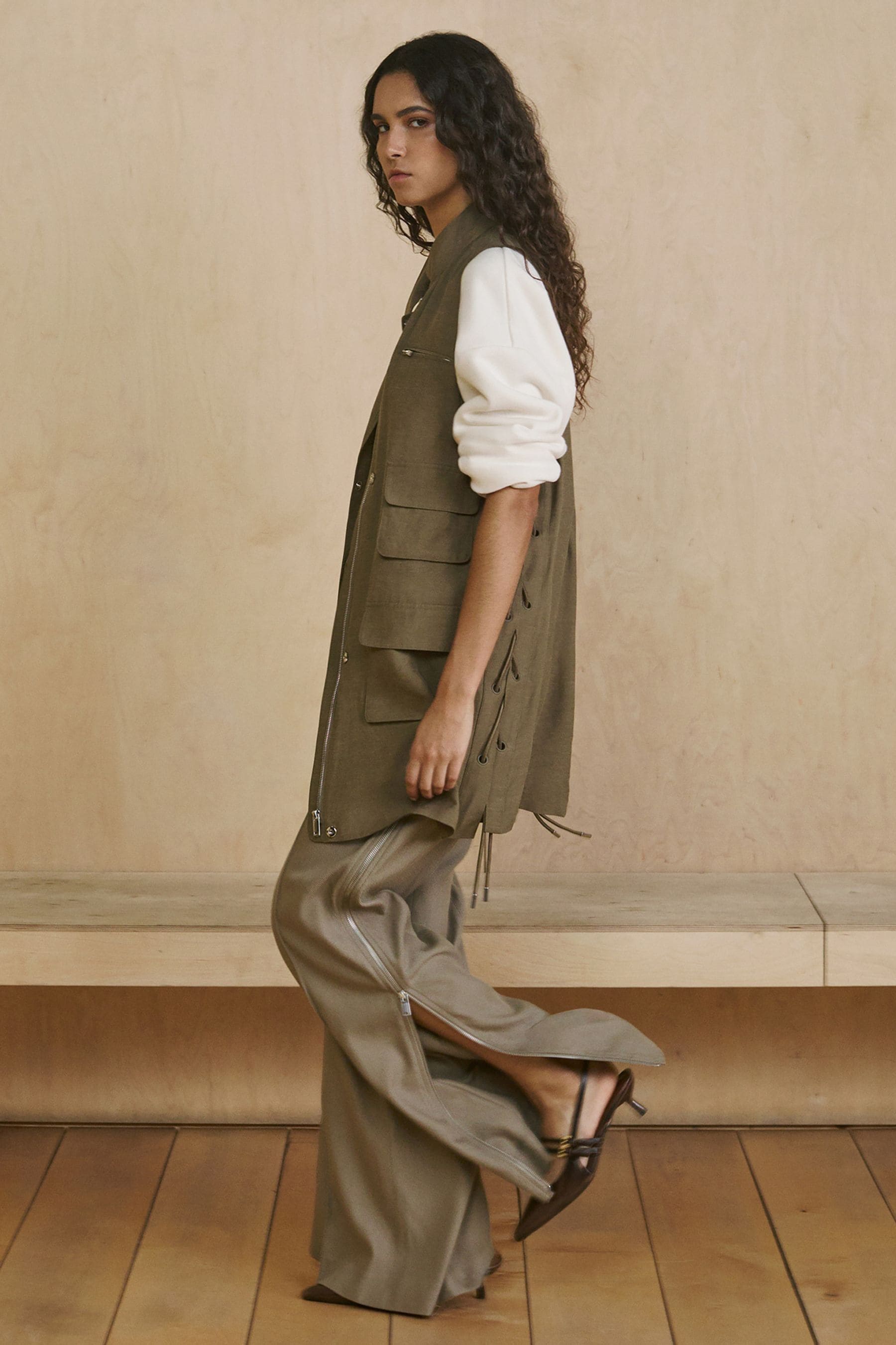 Reiss Sage Green Wide-leg Side-zip Trousers, 4L