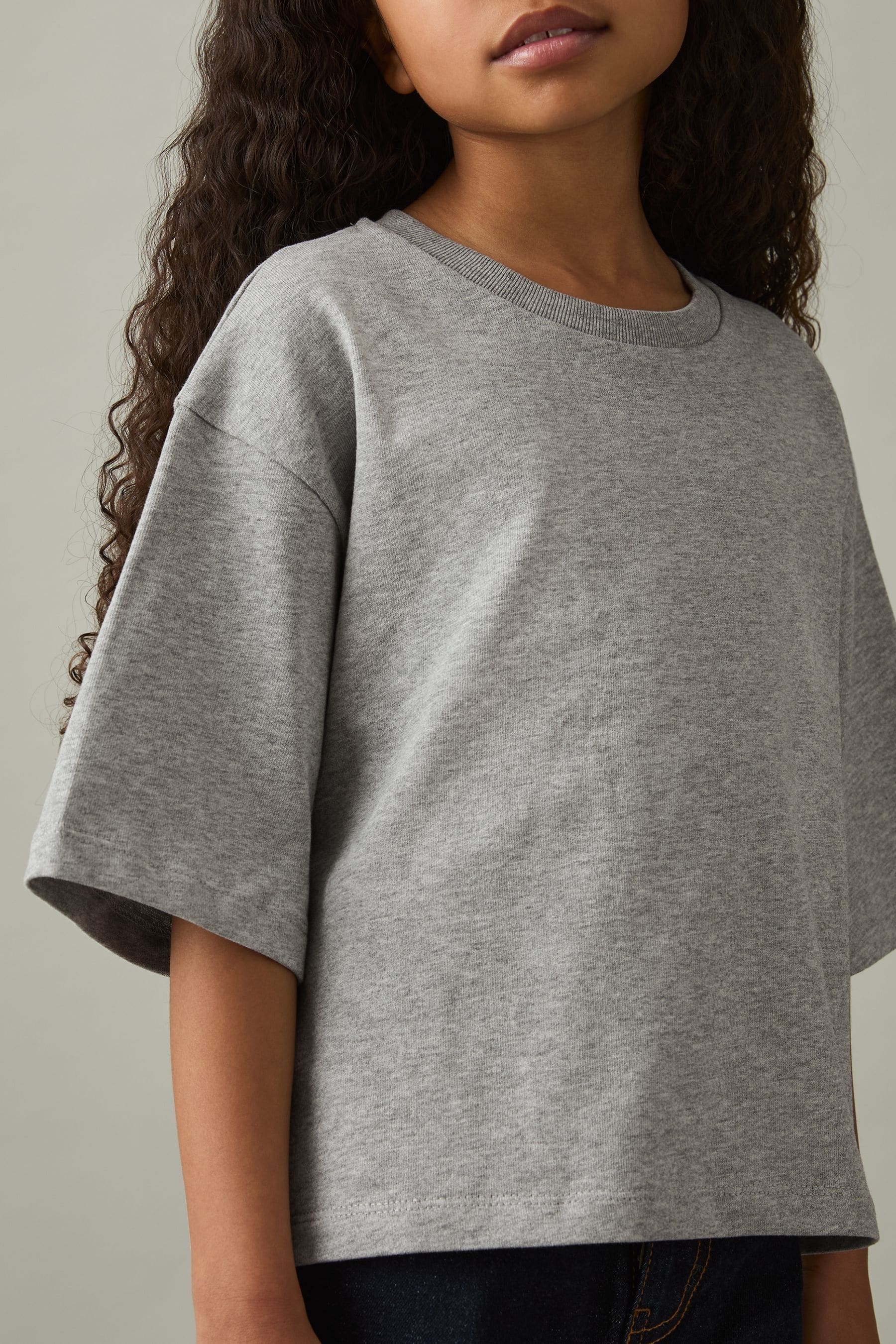 Reiss Kids' Grey Marl 9-13 Yrs Oversized Cotton Crew-neck T-shirt