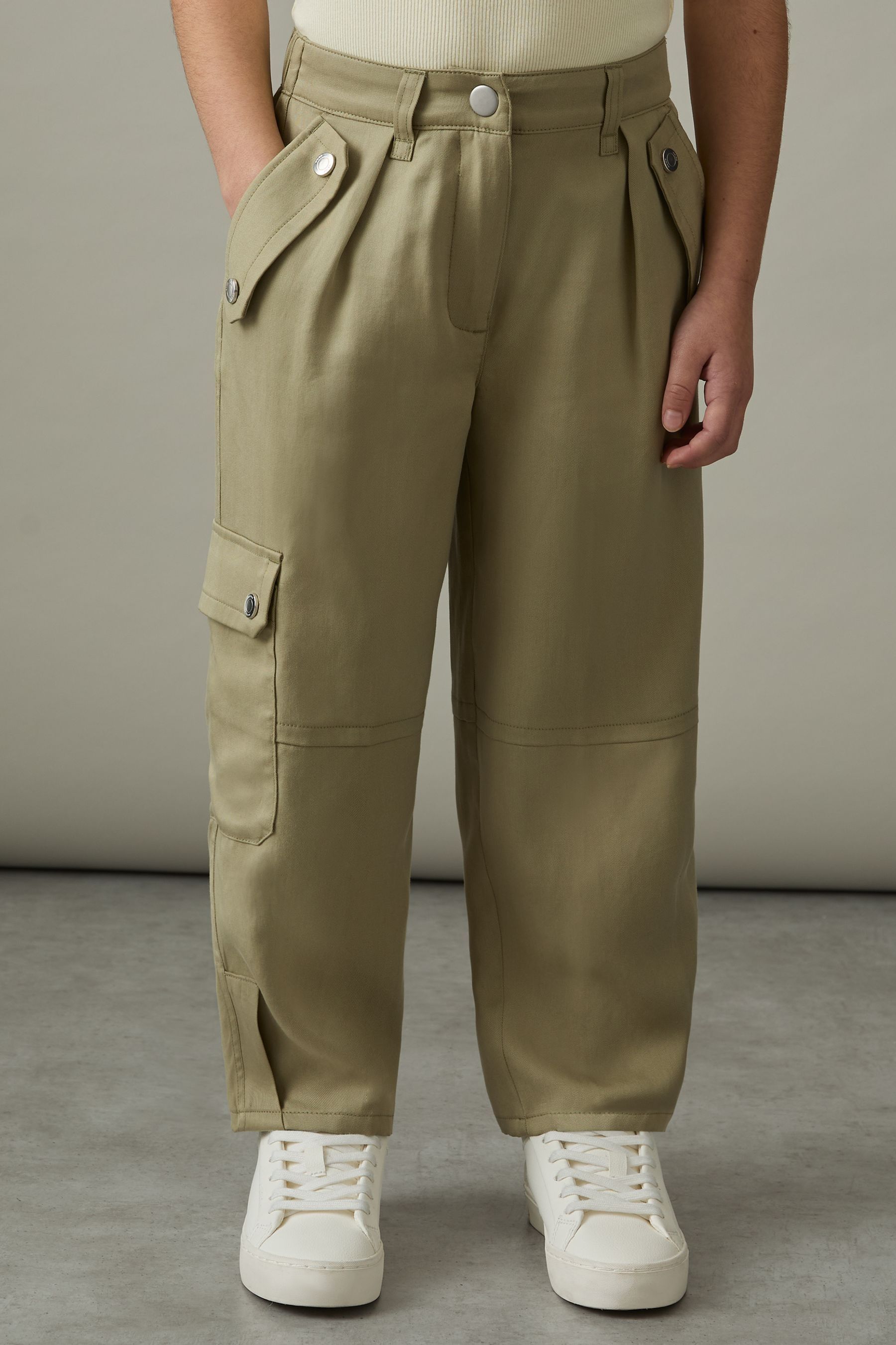 Reiss Khaki 9-13 Yrs Lyocell-linen Cargo Trousers In Khaki