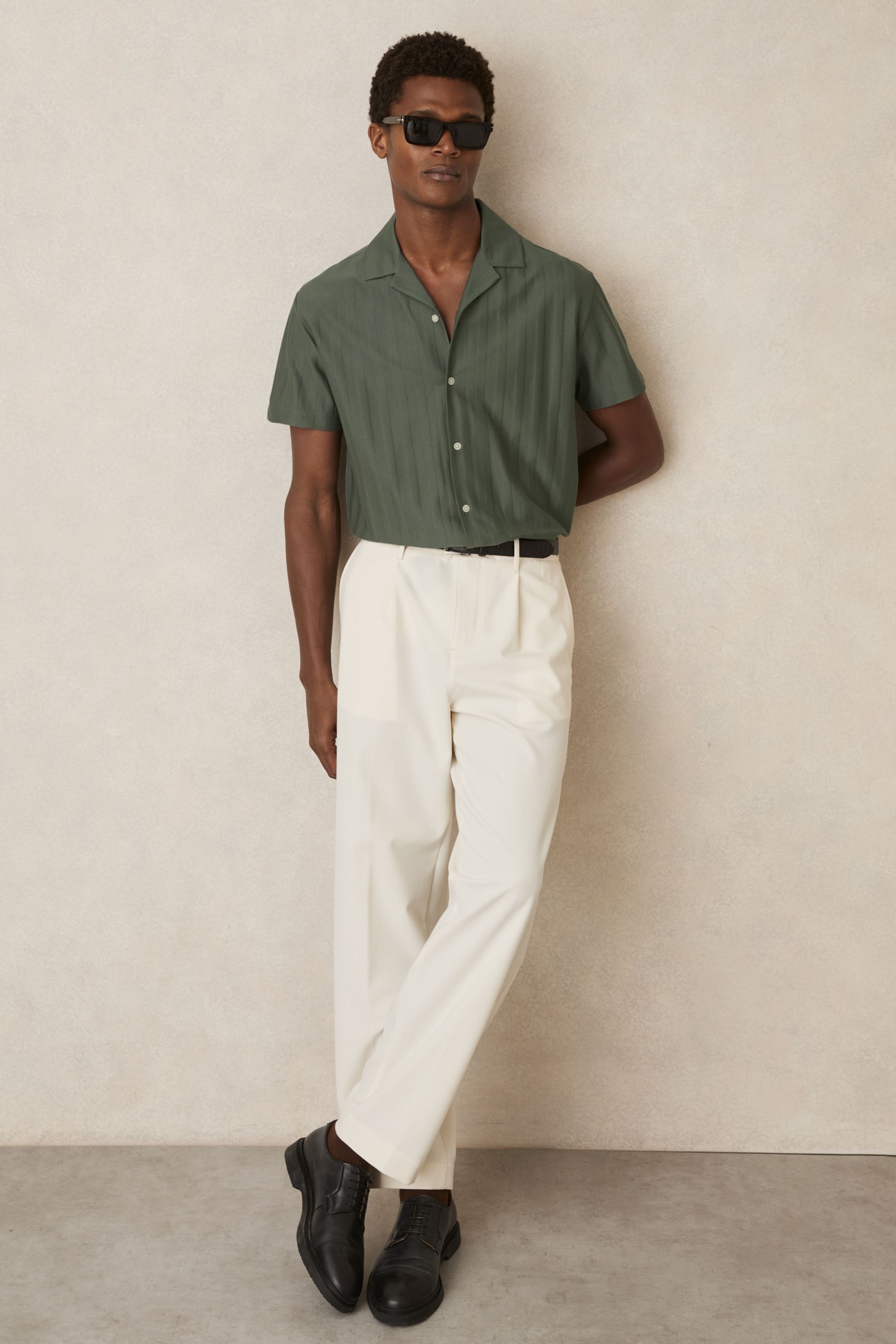 Reiss Sampson Textured Stripe Camp Shirt