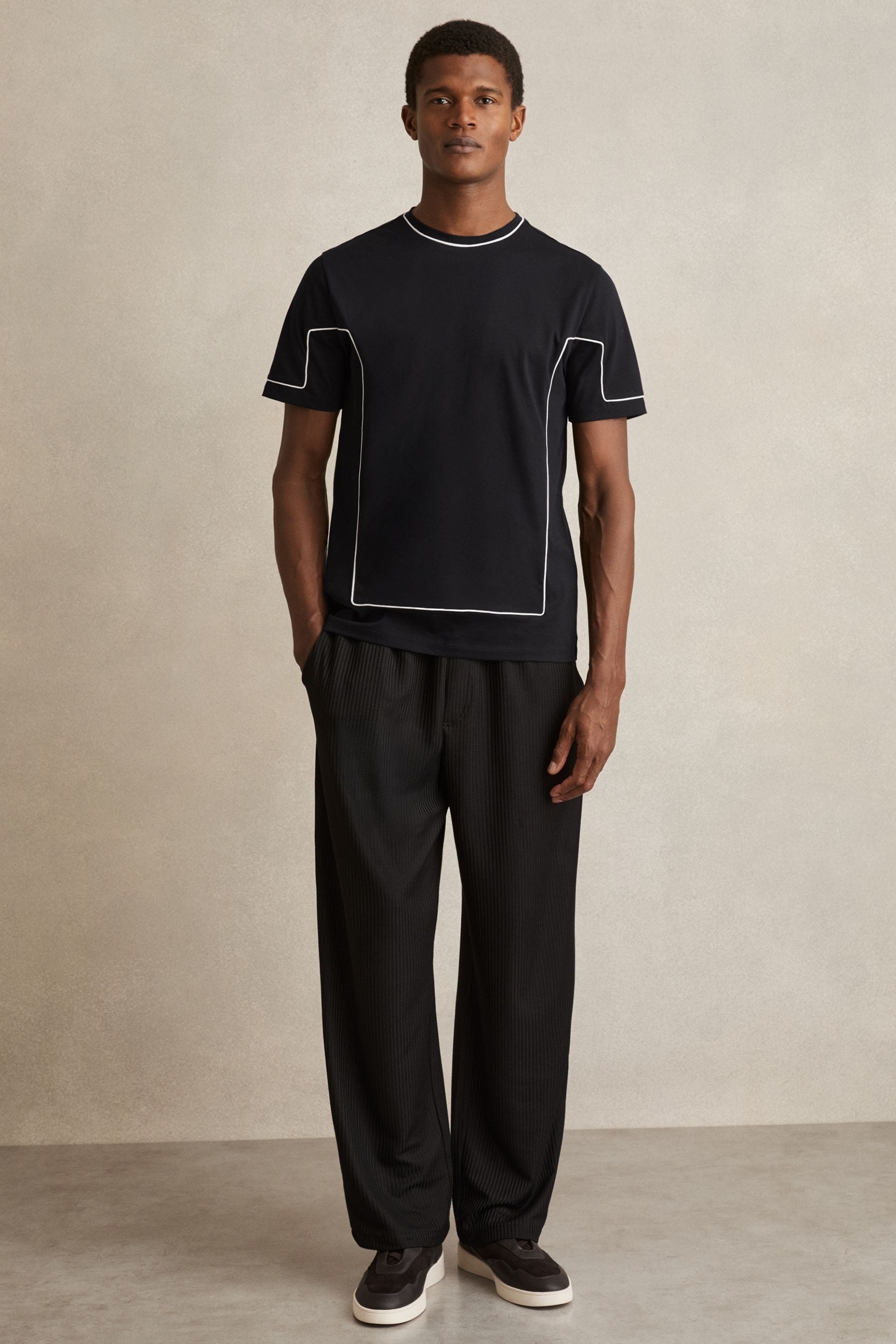 Reiss Ribbed Piped Crewneck Tee
