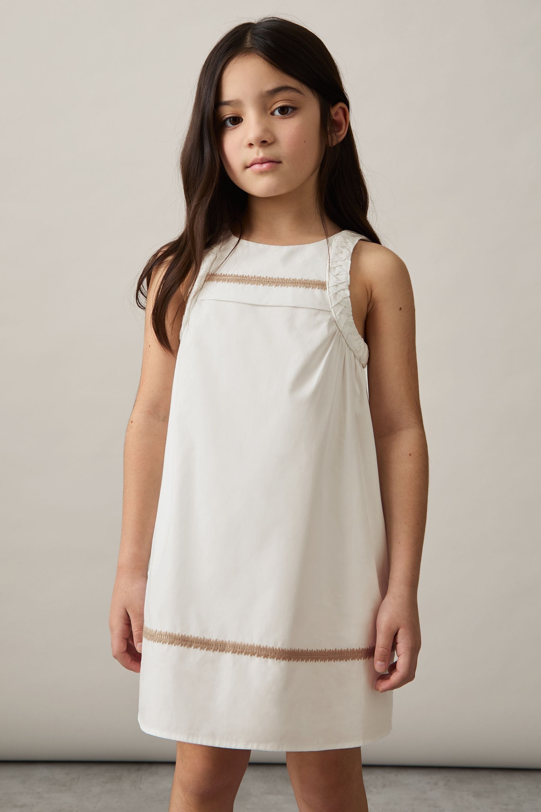 REISS IVORY ROSIE PLAITED TRIM SLEEVELESS DRESS