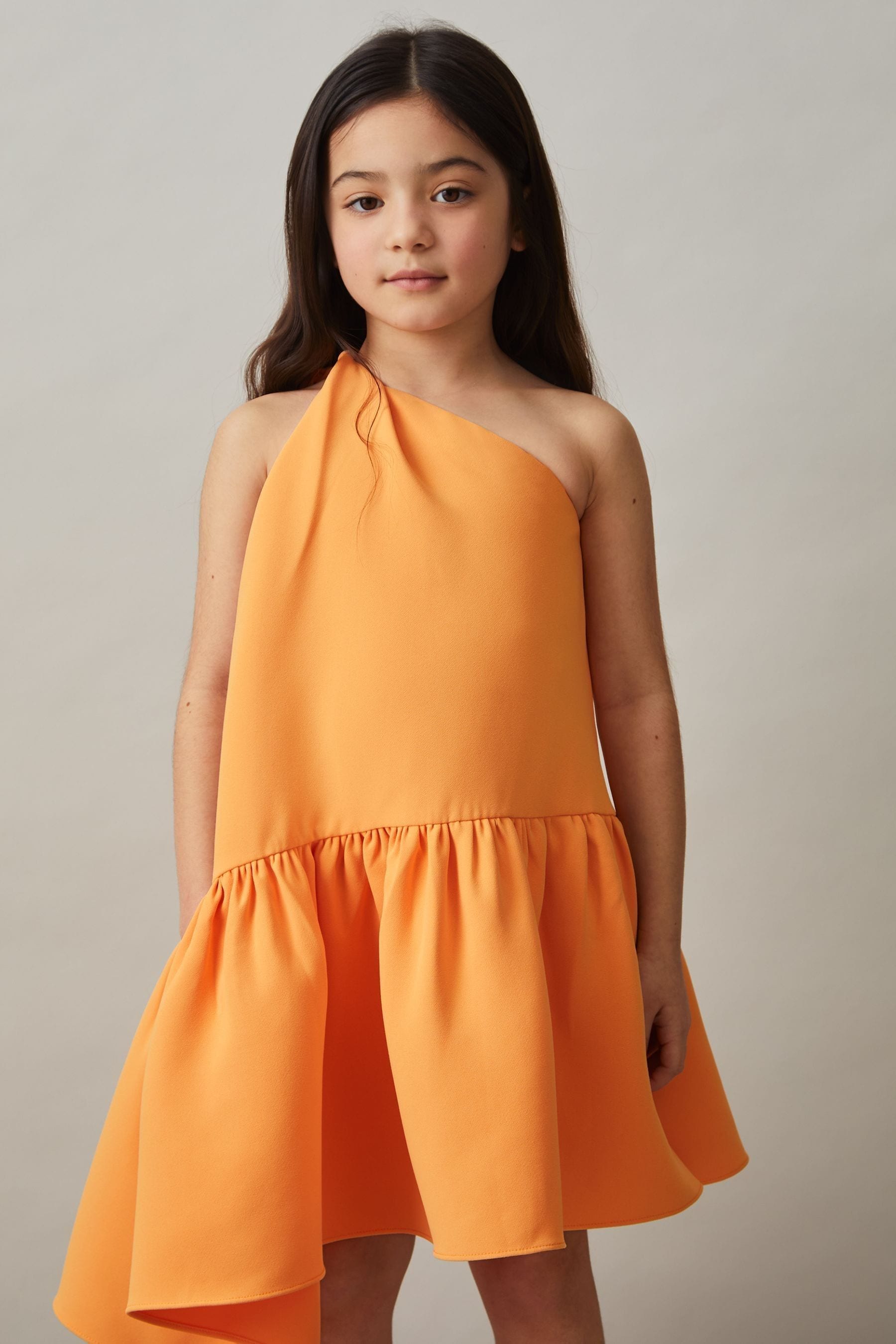 REISS ORANGE RAILEY 4-9 YRS ONE-SHOULDER TIERED DRESS