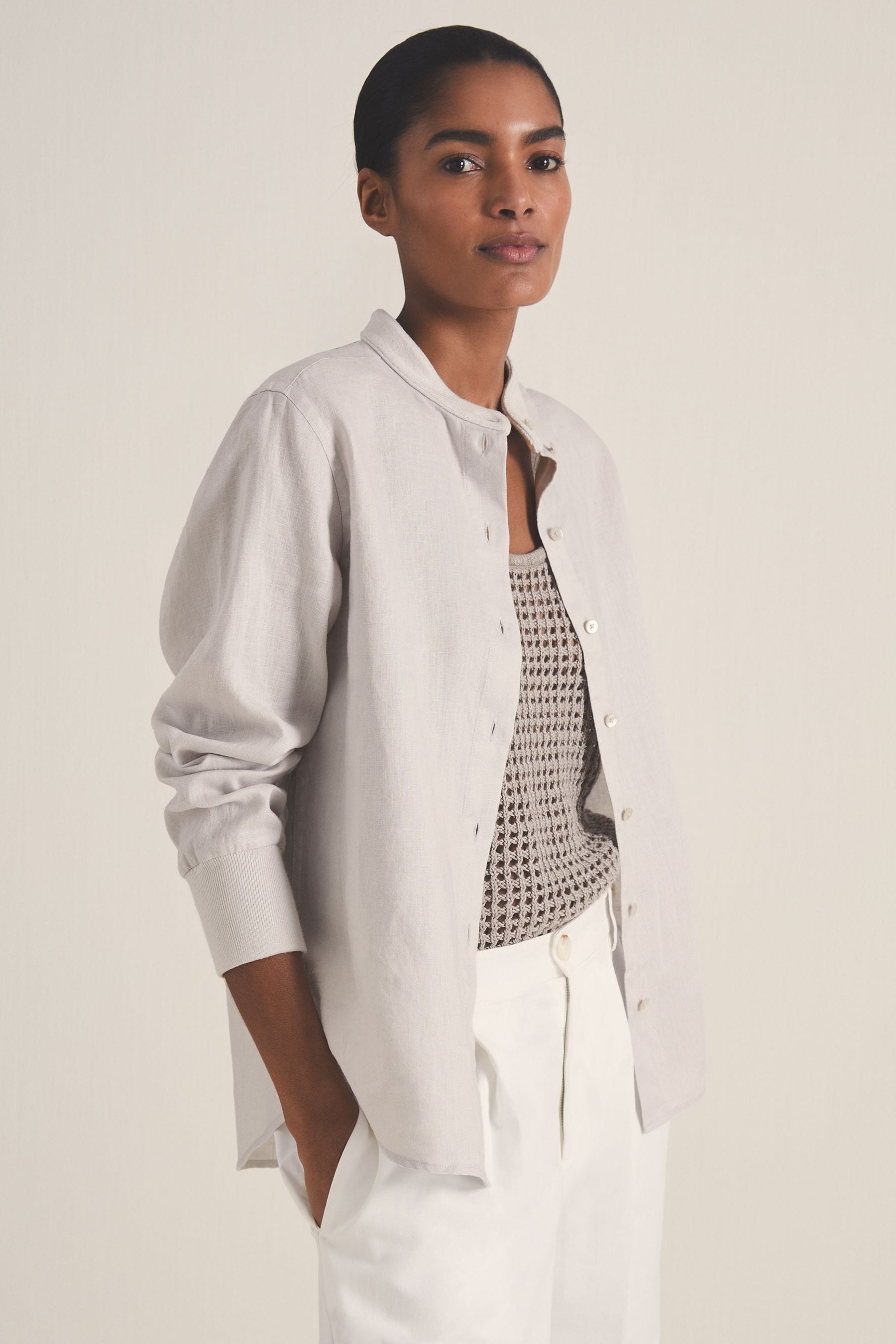Reiss Soft Grey | Les 100 Ciels Linen Shirt, XL