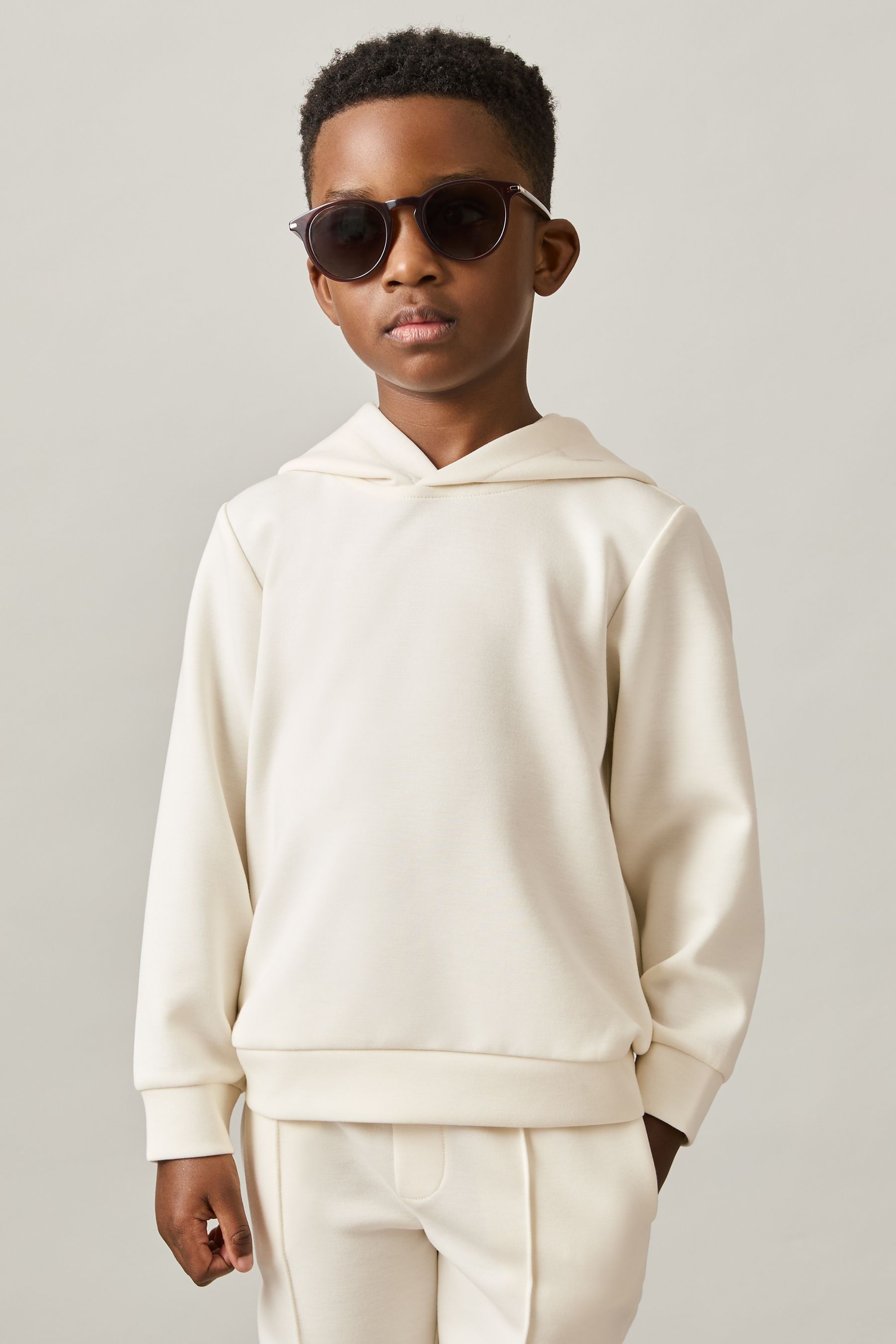 Reiss Off White 3-9 Yrs Interlock Jersey Hoodie In Off White