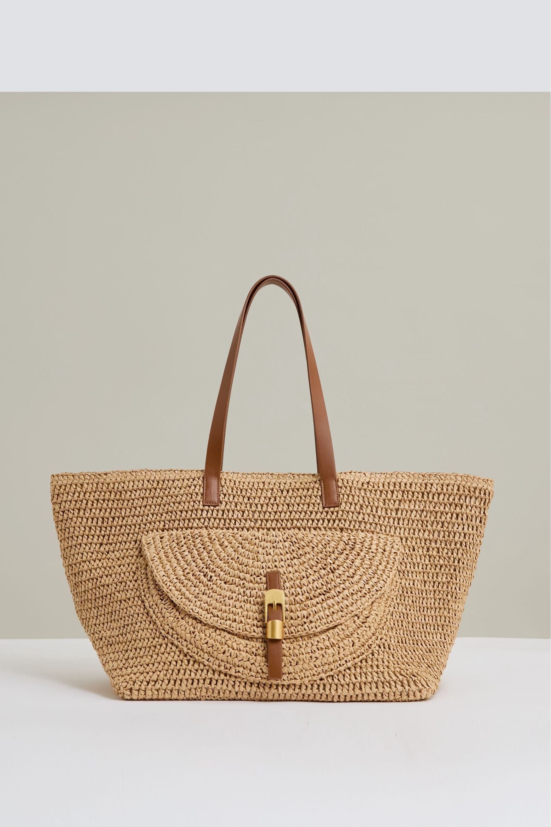 Reiss Natural Flap-pocket Raffia Tote Bag,