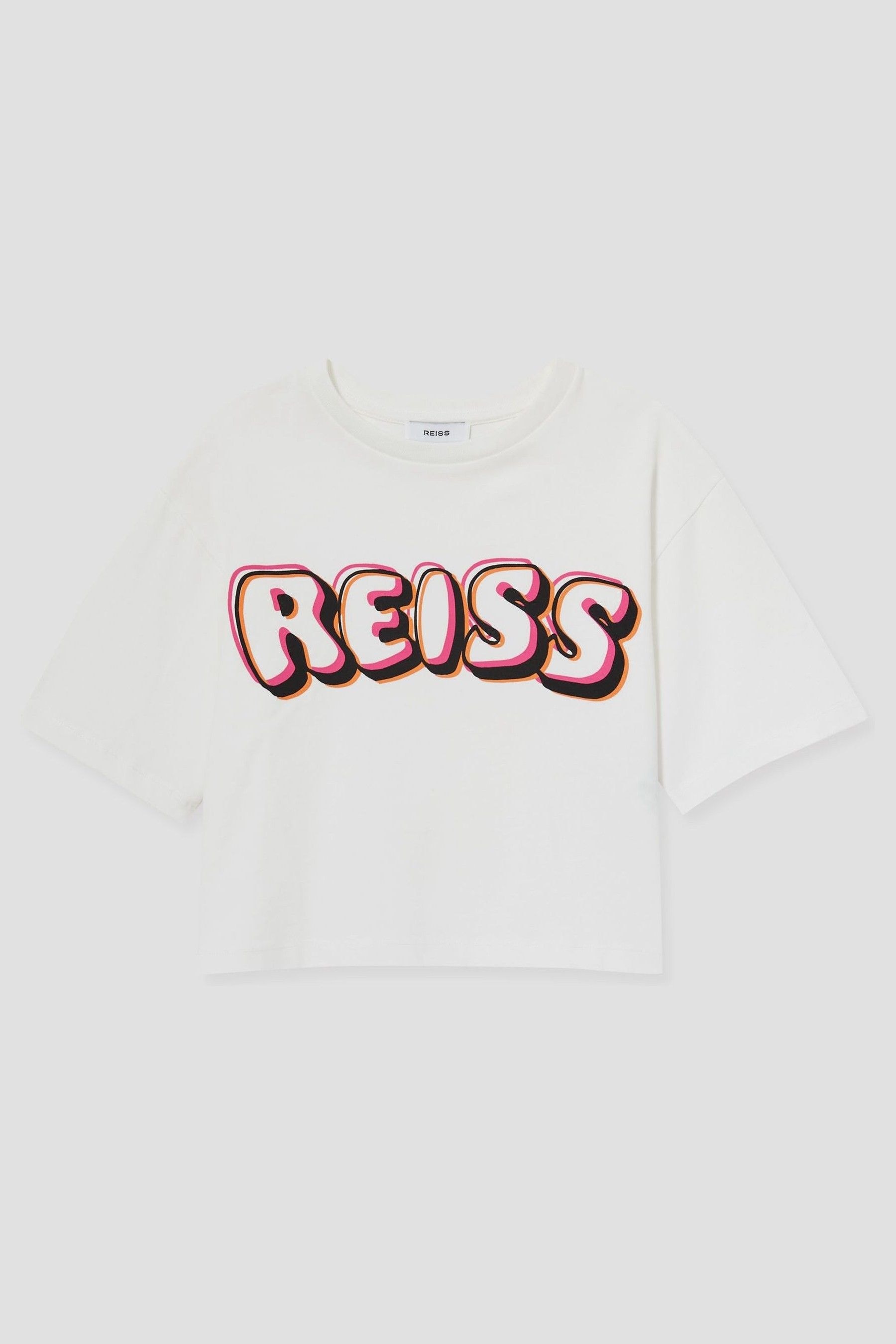 REISS PINK PRINT SANDRA 13-14 YRS COTTON-JERSEY LOGO T-SHIRT 