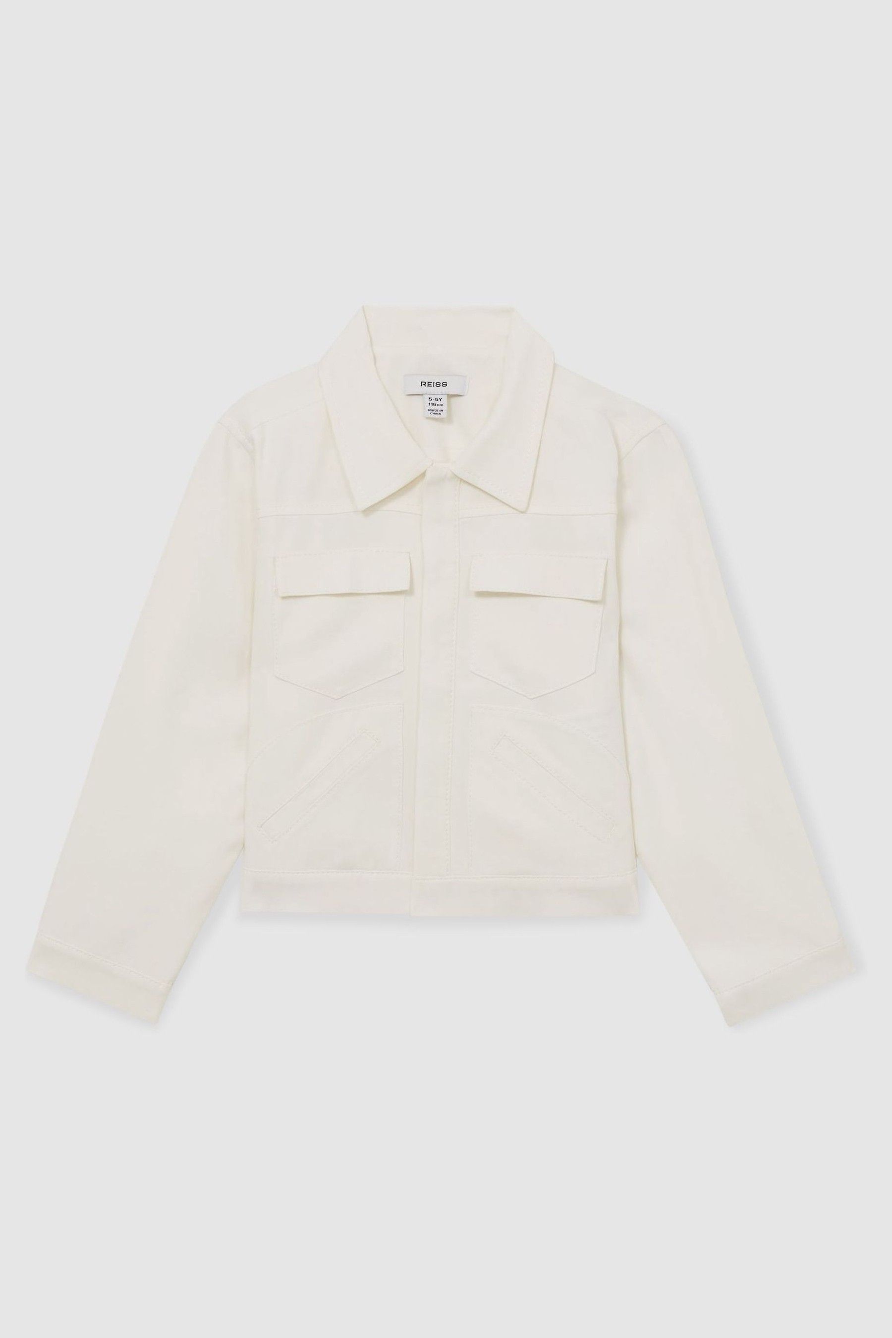 Reiss Ivory 13-14 Yrs Button-through Cropped Shirt Jacket In Ivory